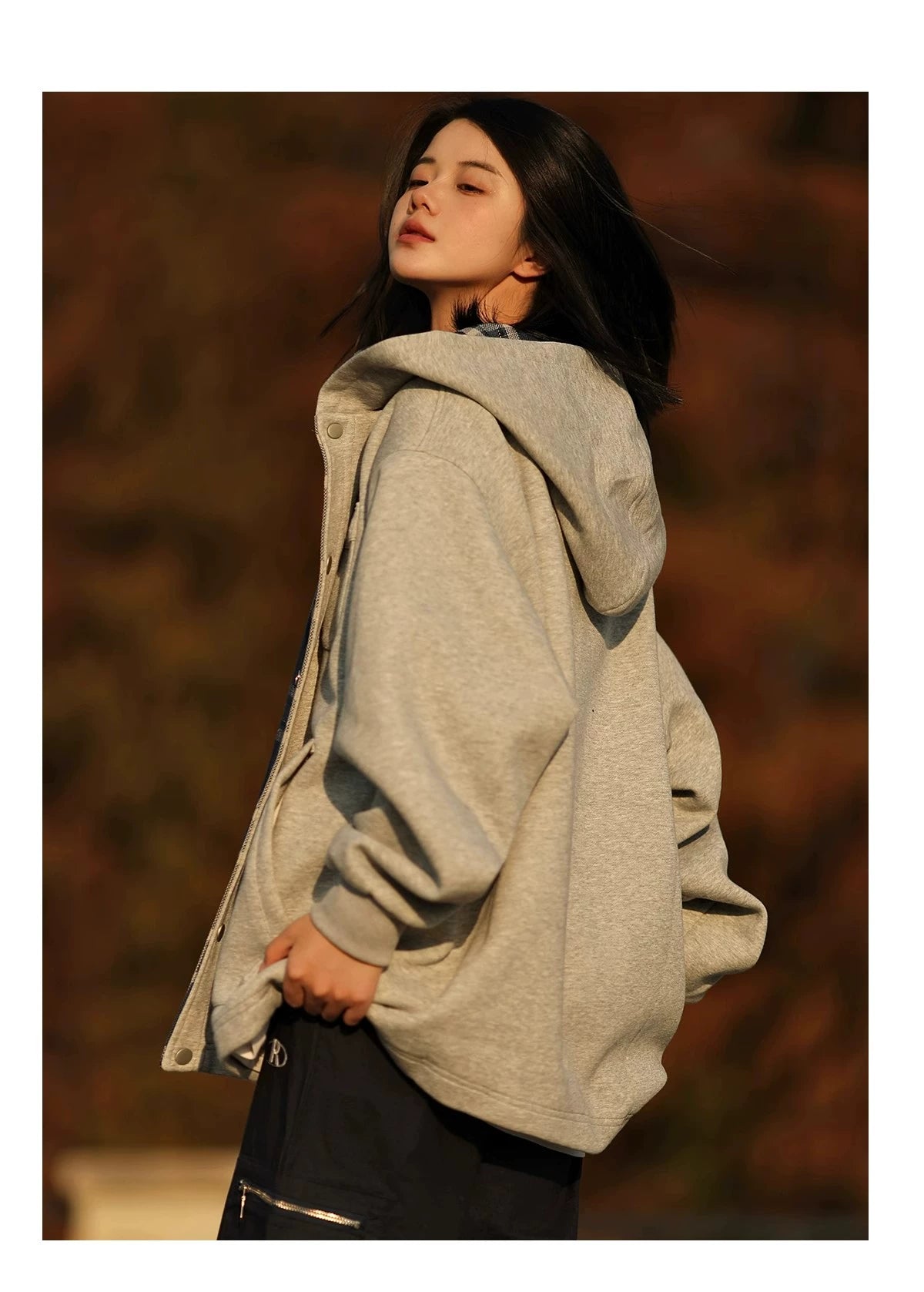 Button-Up Hoodie with Plaid Lining