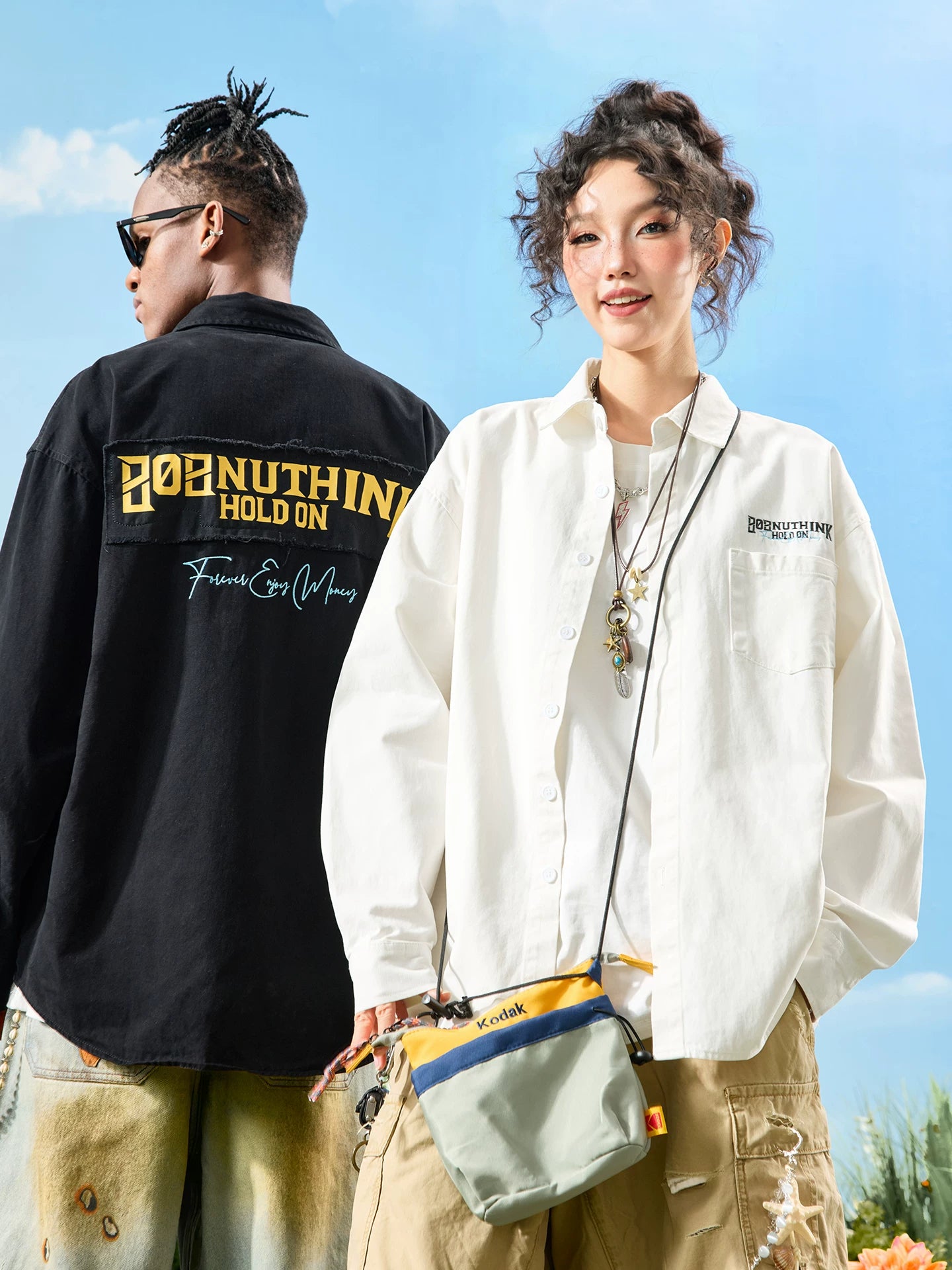 Graphic Embroidered Oversized Button-Up Shirt