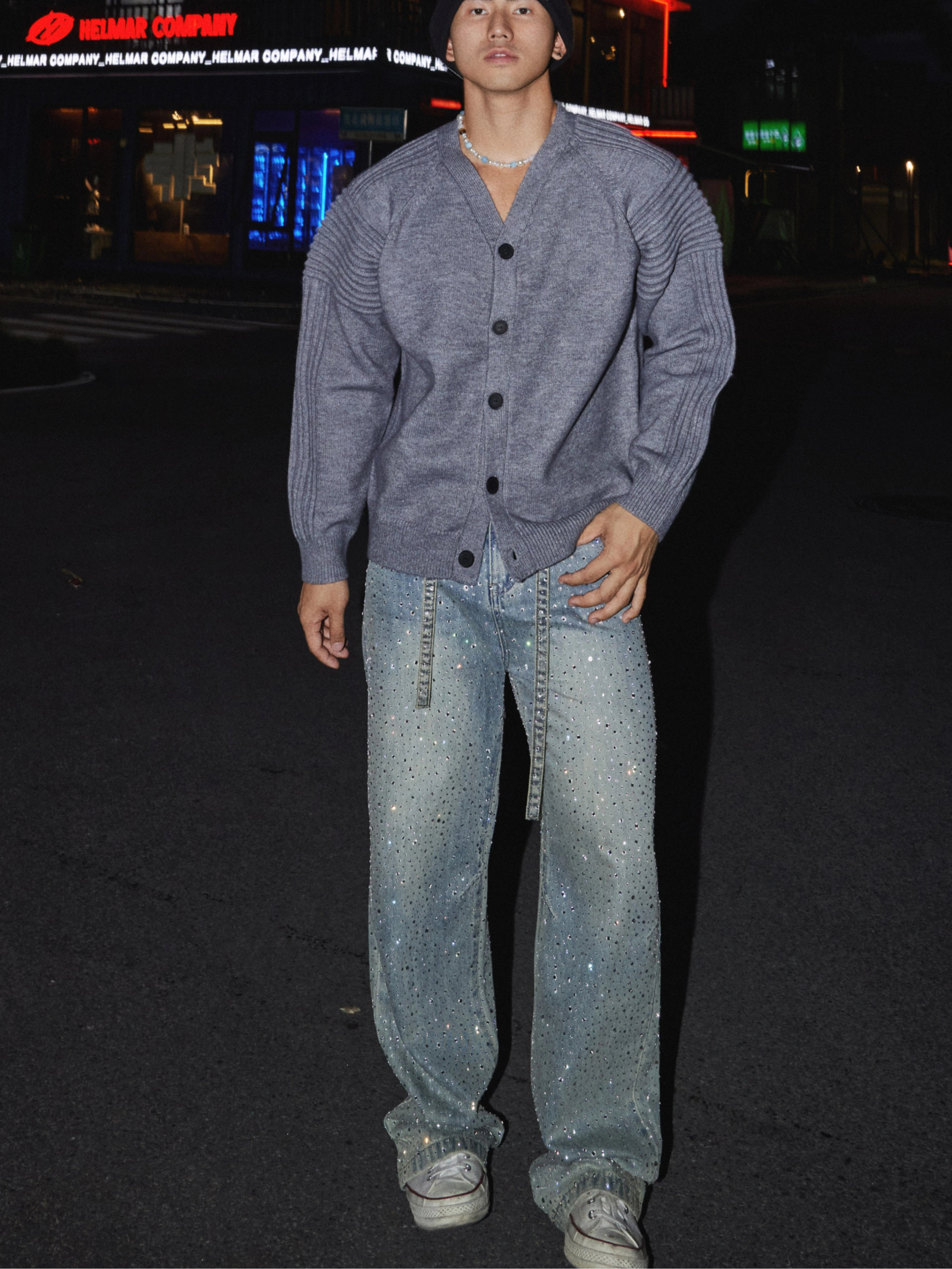 Charcoal Ribbed Knit Cardigan