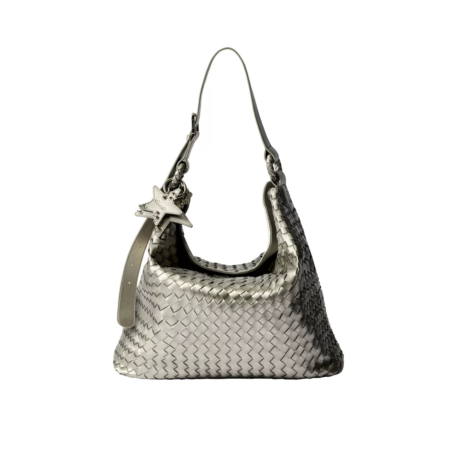 Braided Star Hobo Tote Bag - Silver / Large