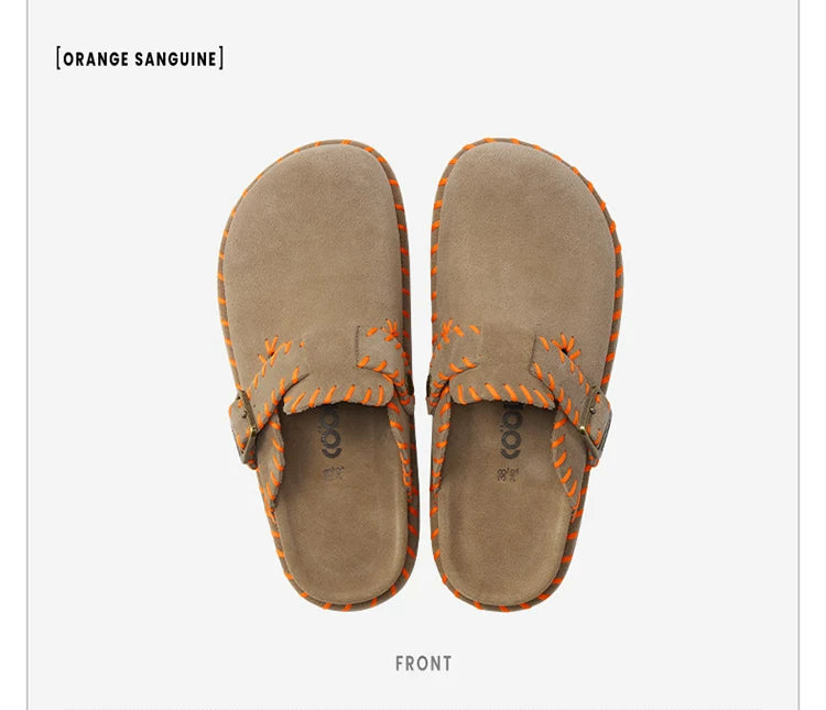 Whipstitch Buckle Suede Mule Clogs