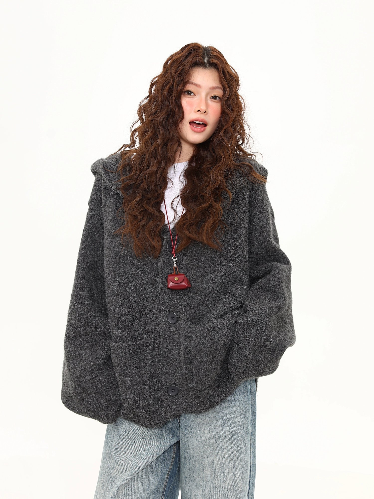 Ash Mist Hooded Knit Cardigan