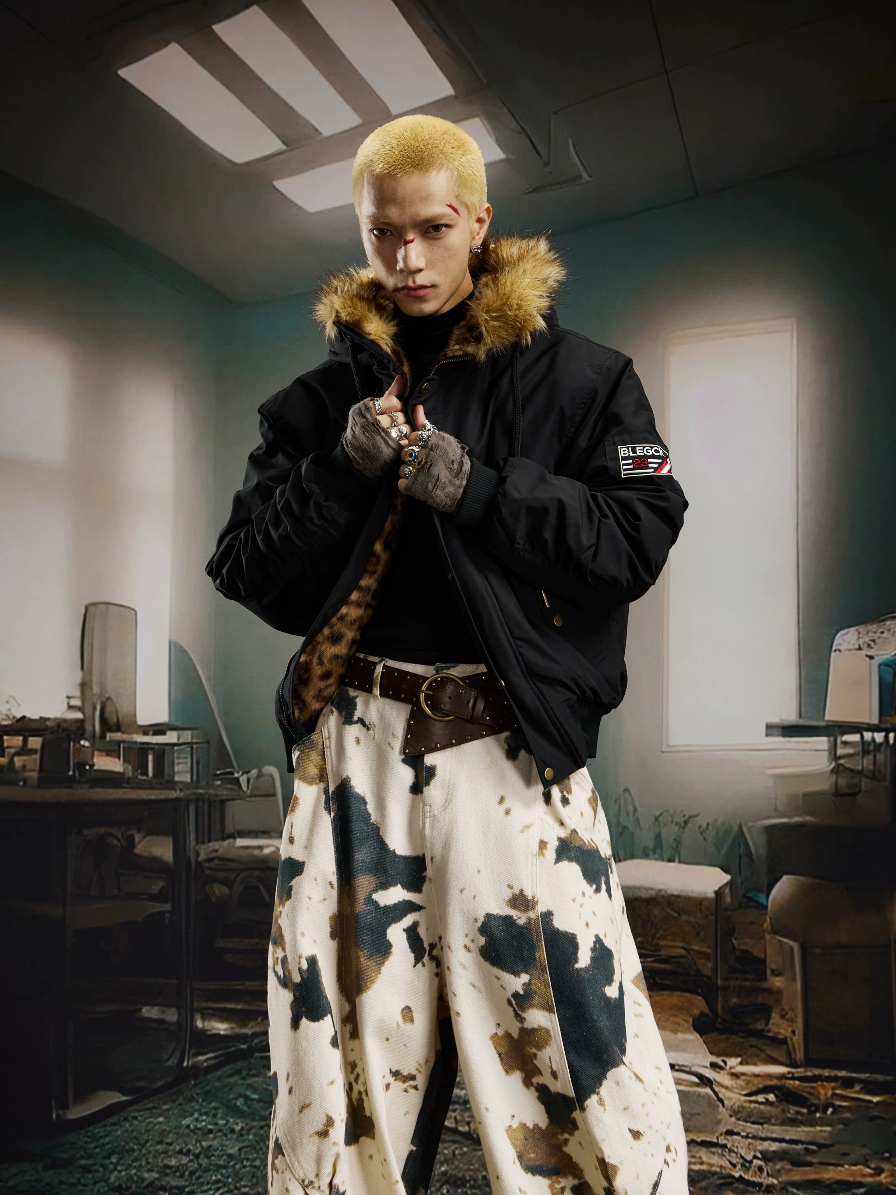 Frostline Fur‑Trim Hooded Bomber Jacket