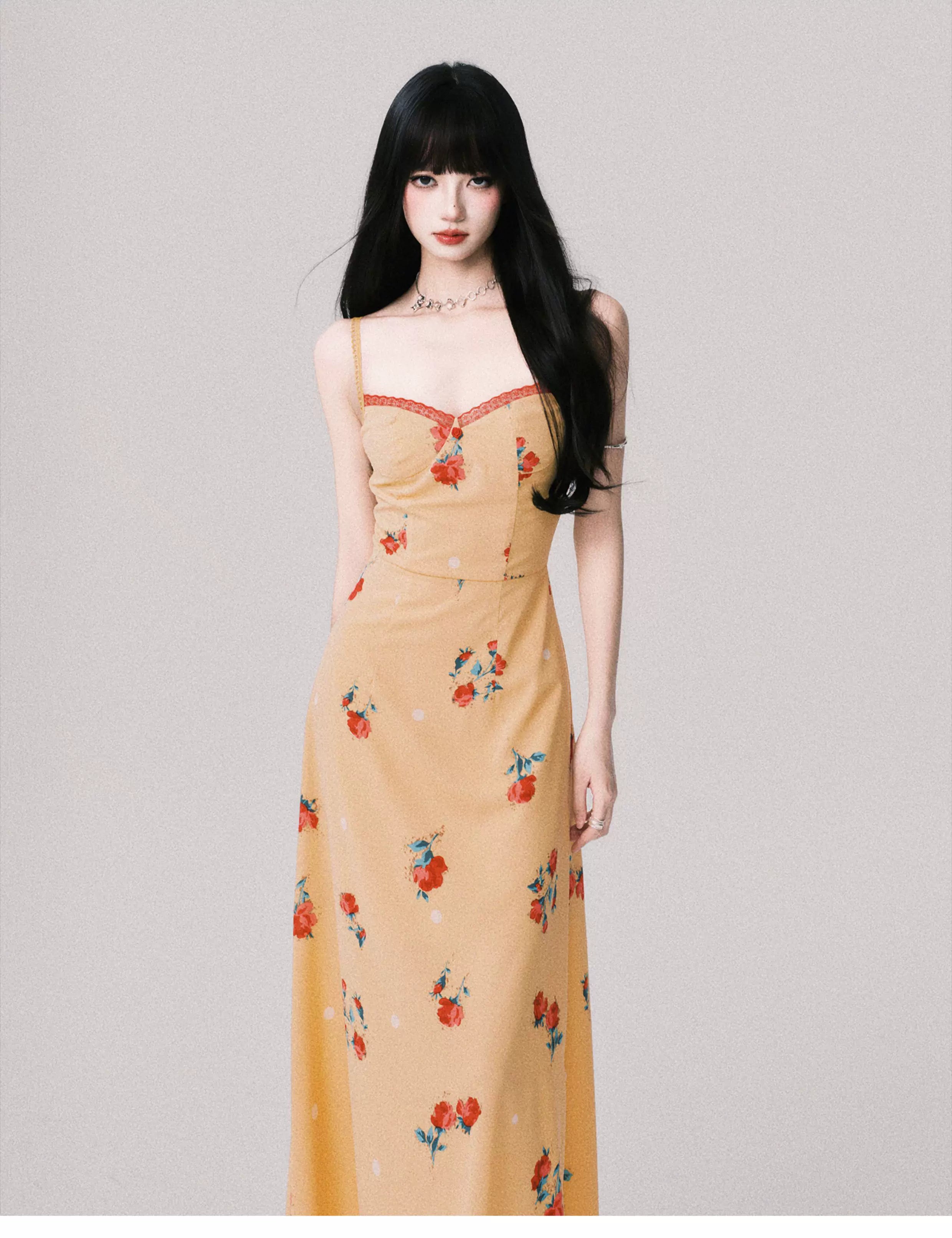 Apricot Blossom Balcony Maxi Dress