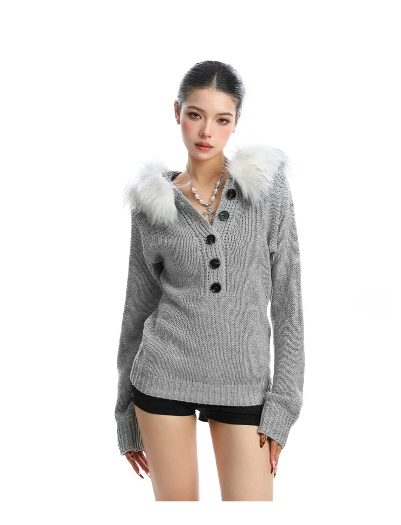 Frost Muse Faux Fur Collar Knit Sweater