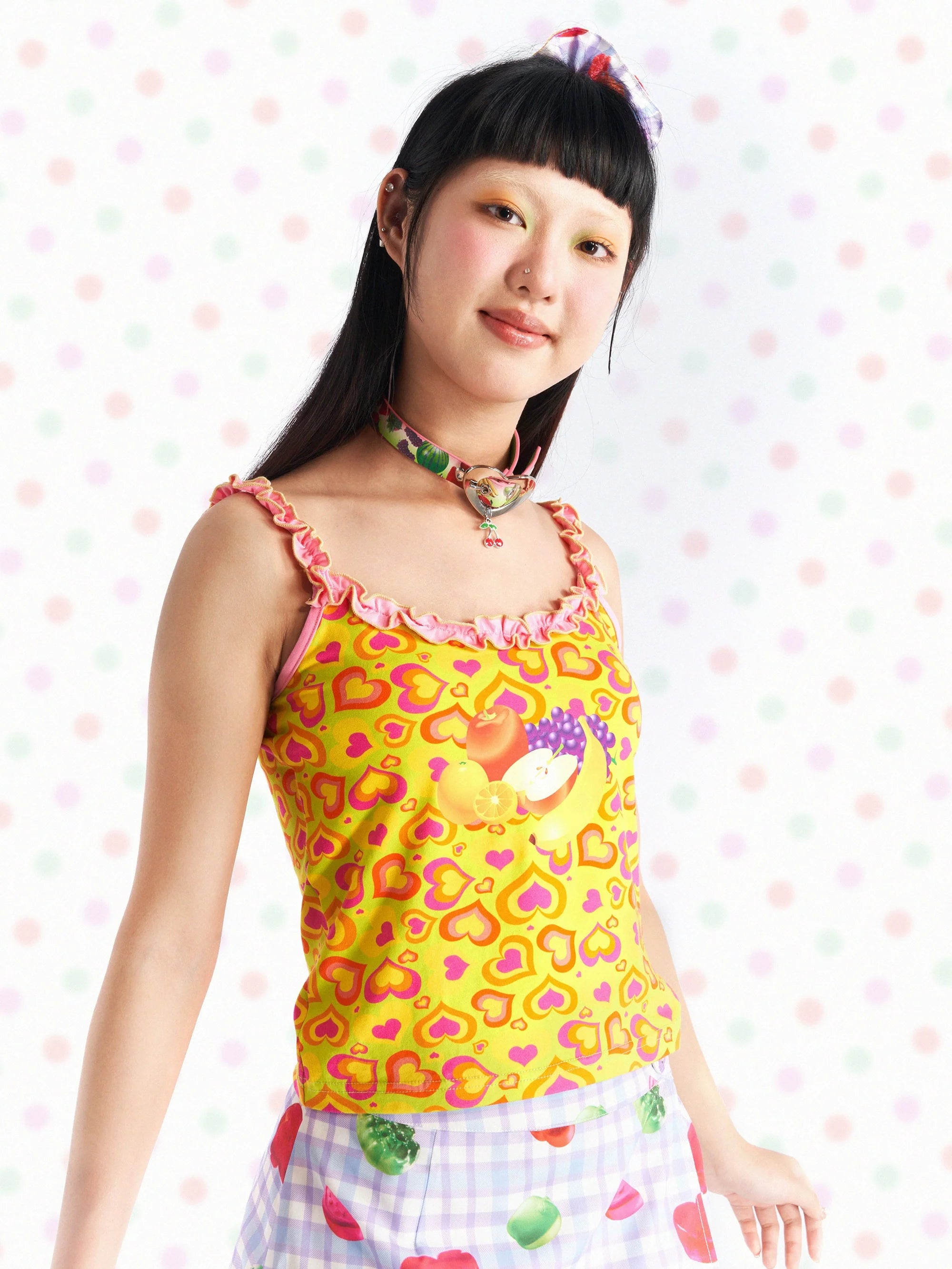 Heart Lock Fruit Print Choker Necklace