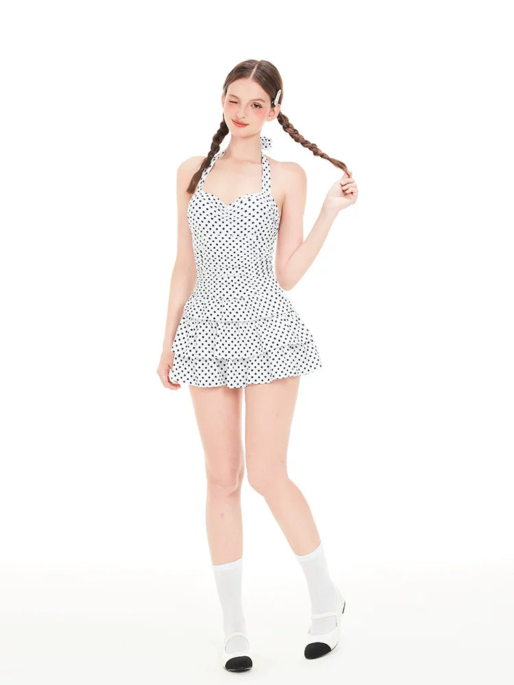 Dotty Daydream Halter Skater Swimsuit