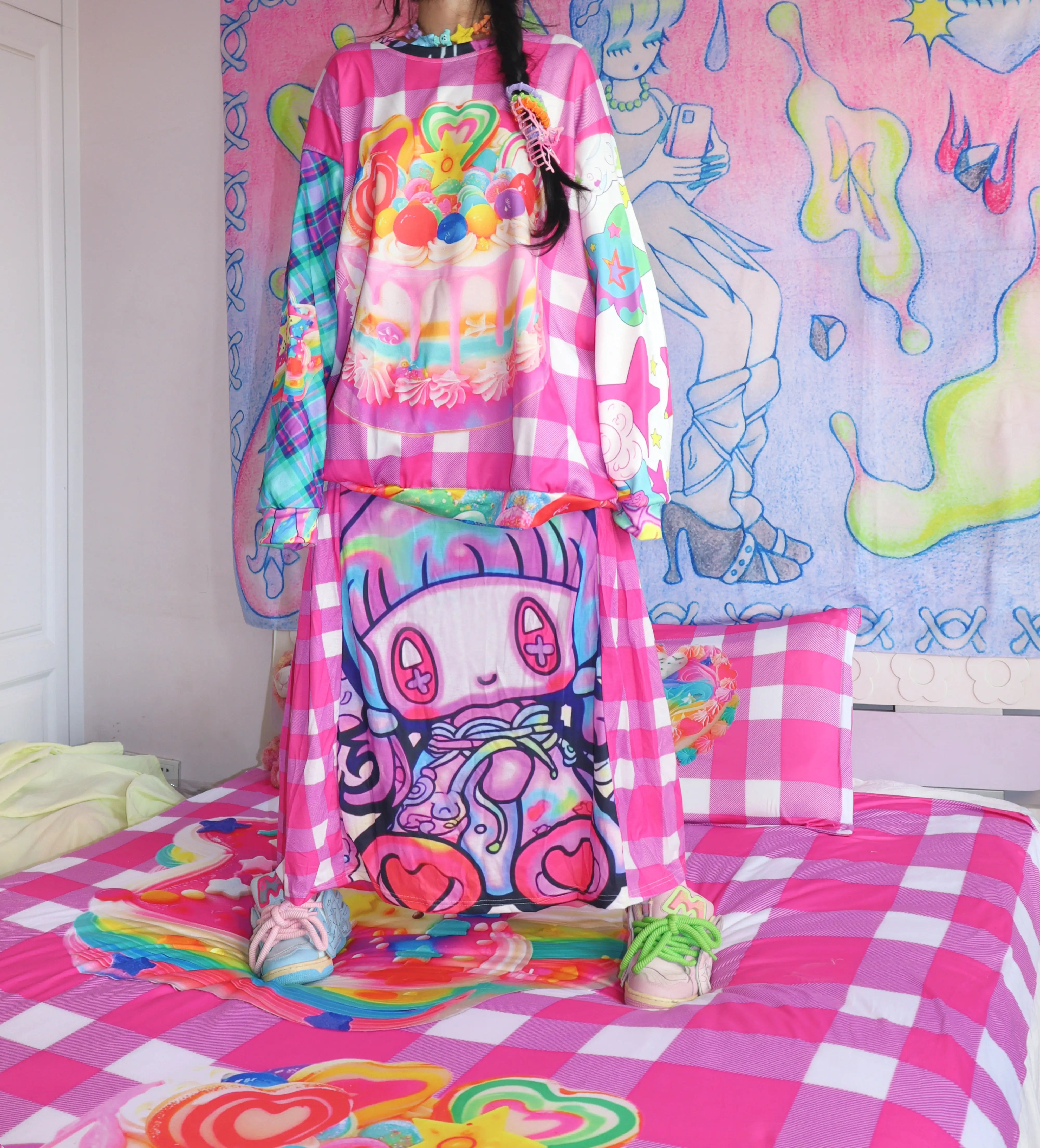 Rainbow Cake Gingham Oversized Sweater