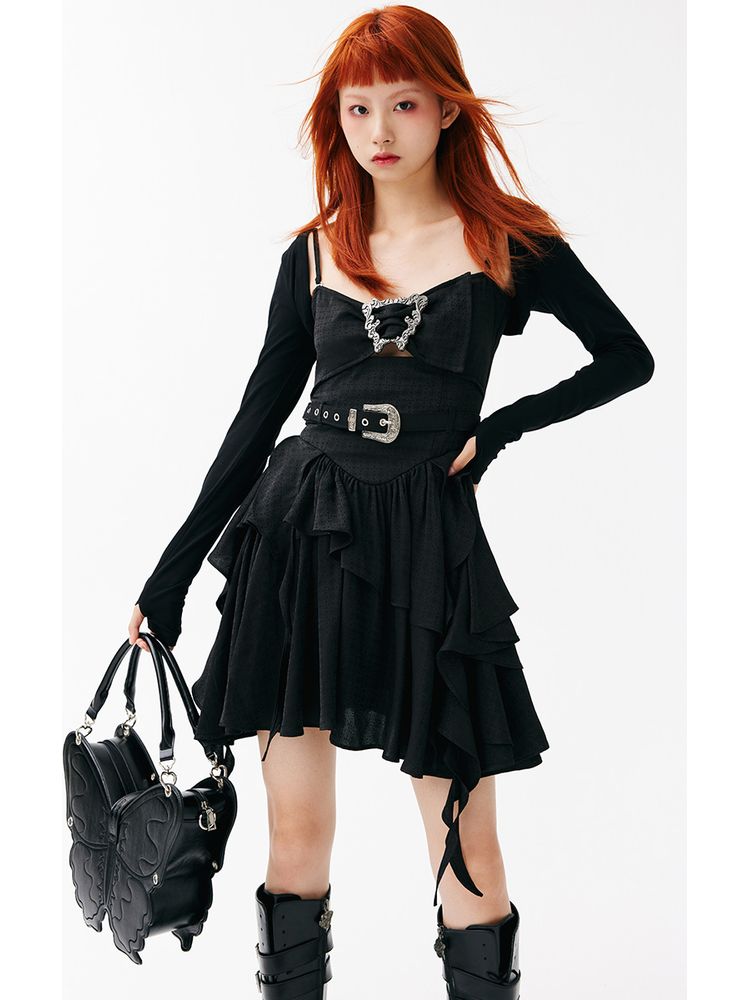 Ruffled Lace-up Corset Dress