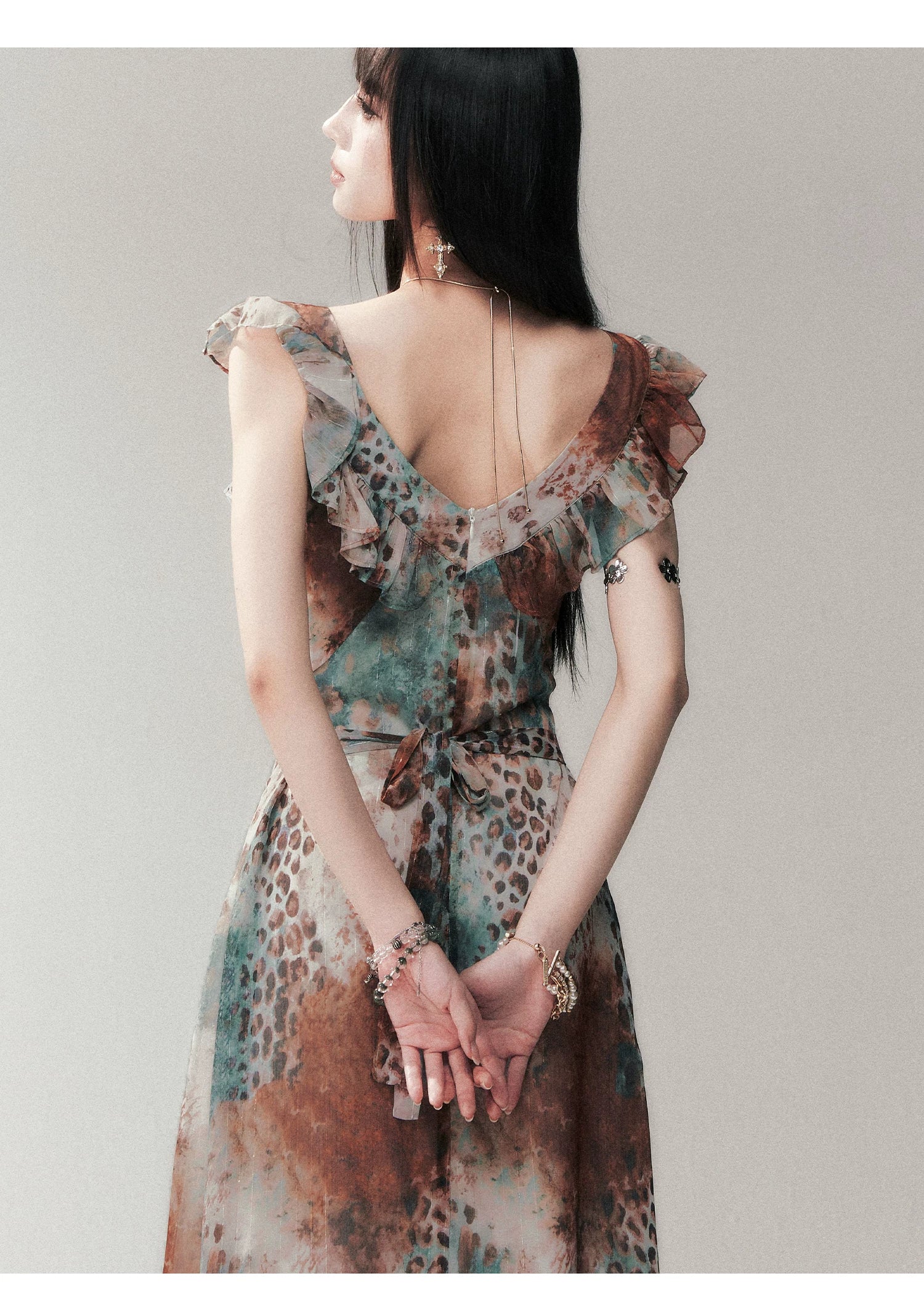 Savanna Mist Ruffle Maxi Dress