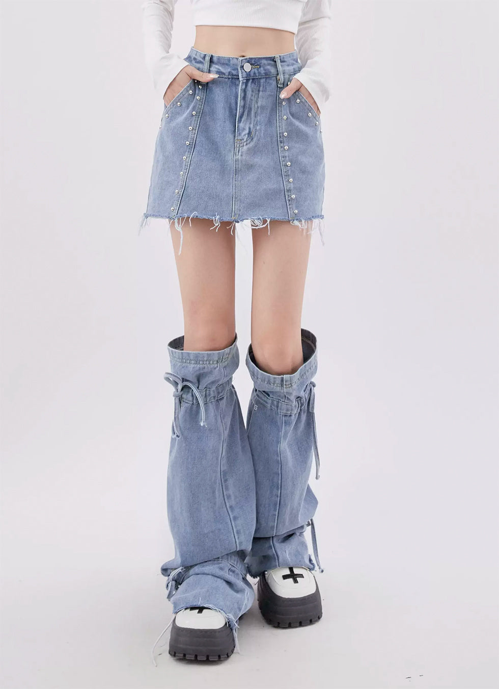 Leg Cover Denim Short Skirt - chiclara