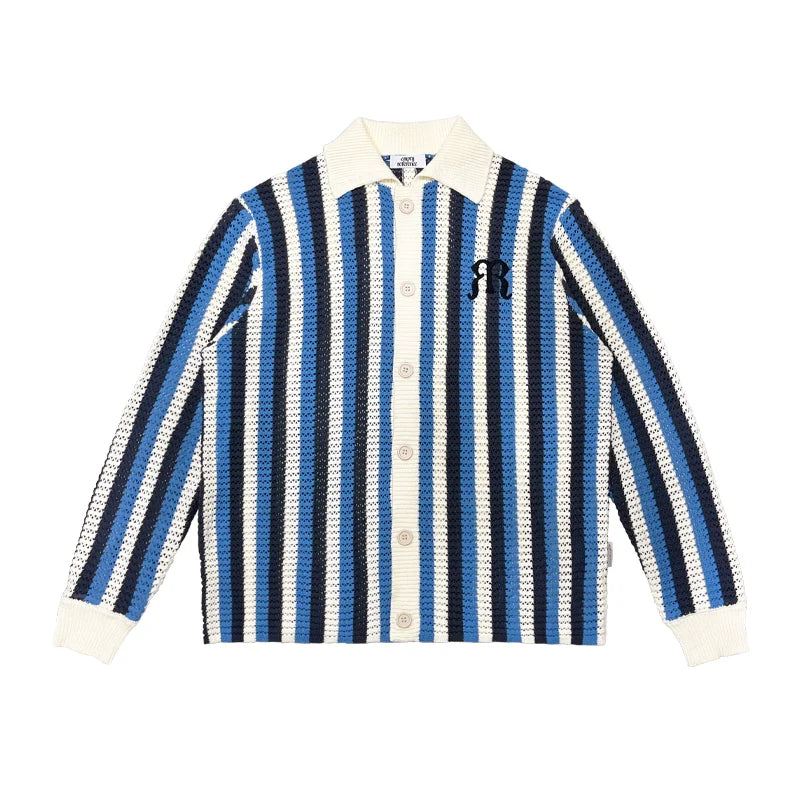 Textured Woven Striped Embroidered Long Sleeve Shirt - chiclara
