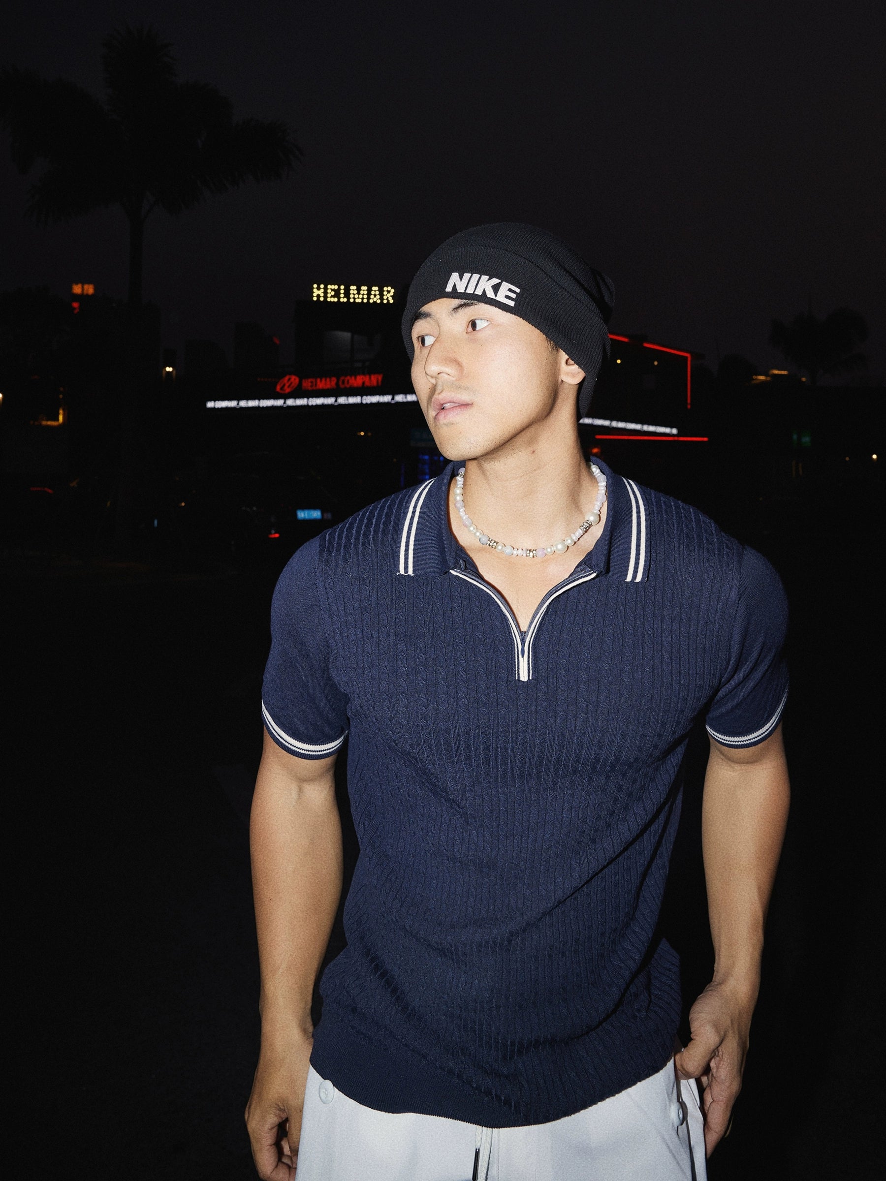 Ribbed Athletic Polo Knit Shirt