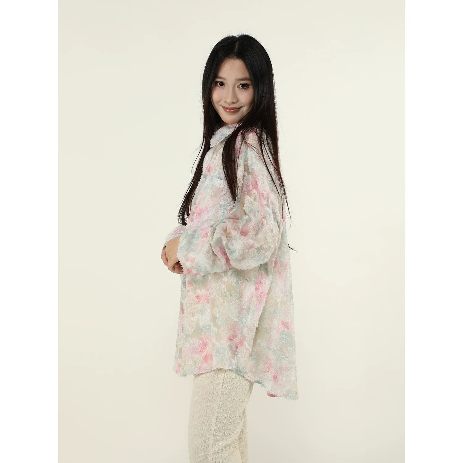 Ethereal Frost Floral Lace Button-Down Shirt