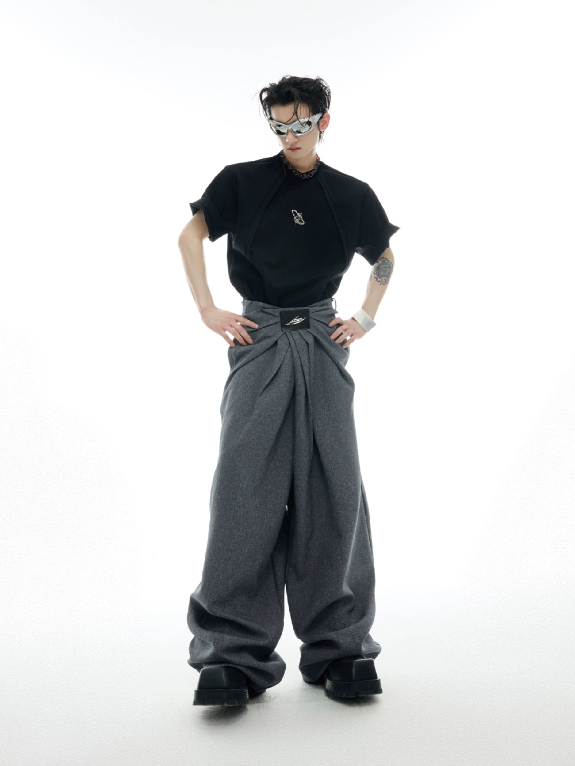 Black Wide Leg Oversized Skater Pants