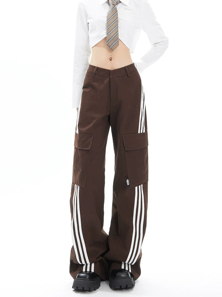 Pantalon de piste de cargaison à jambes larges marron