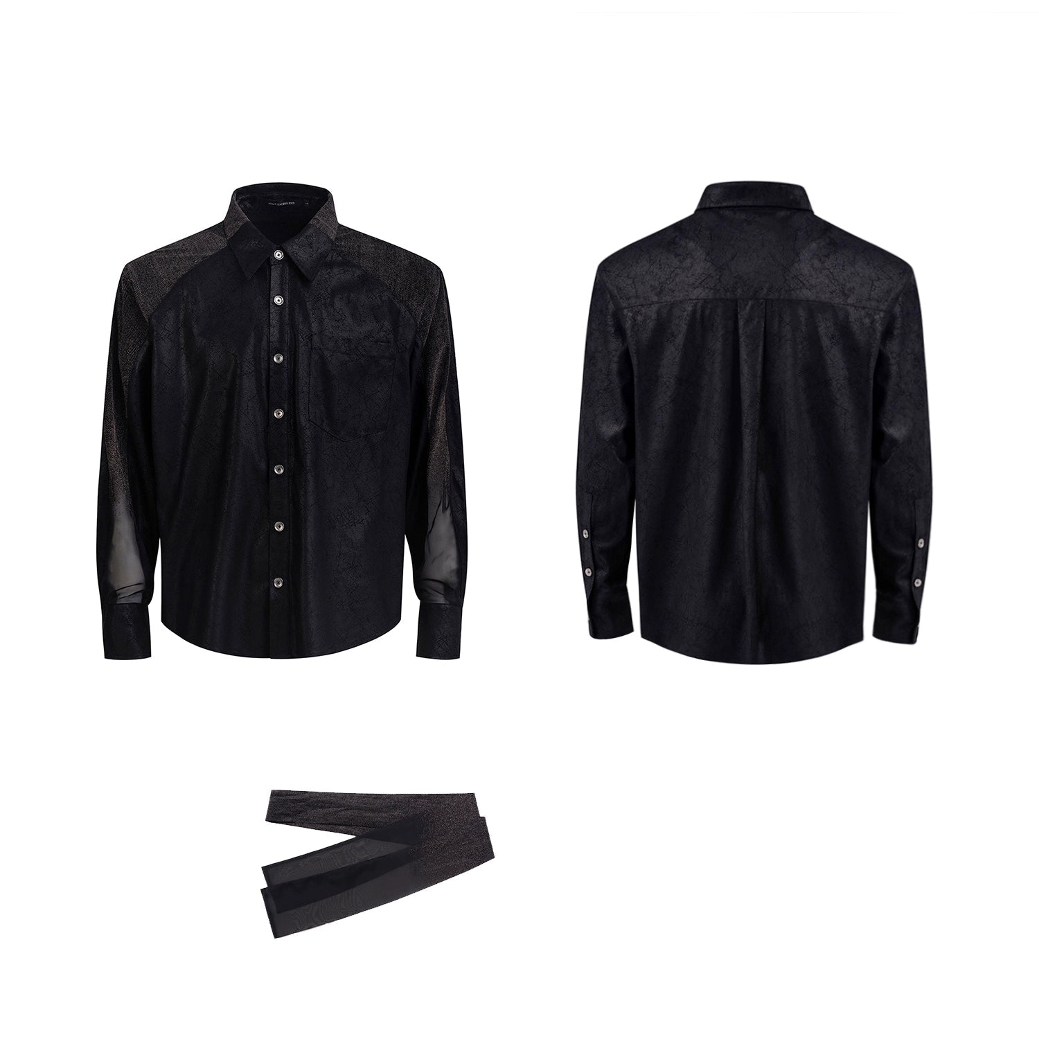 Sheer Panel Metallic Black Shirt