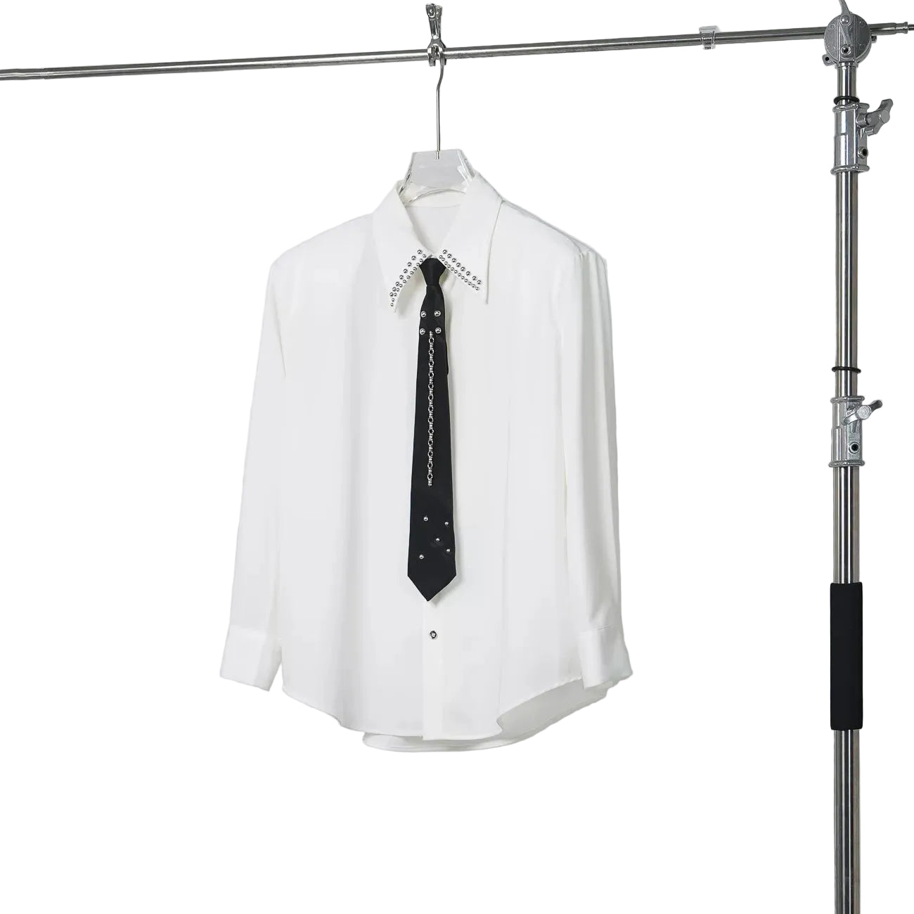Crystal Crest Studded Collar Shirt & Chain Tie Set