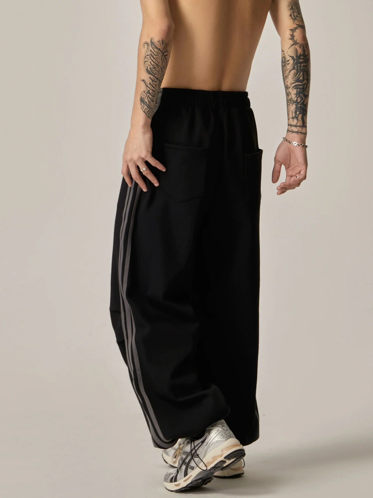 Black wide leg track pants sales