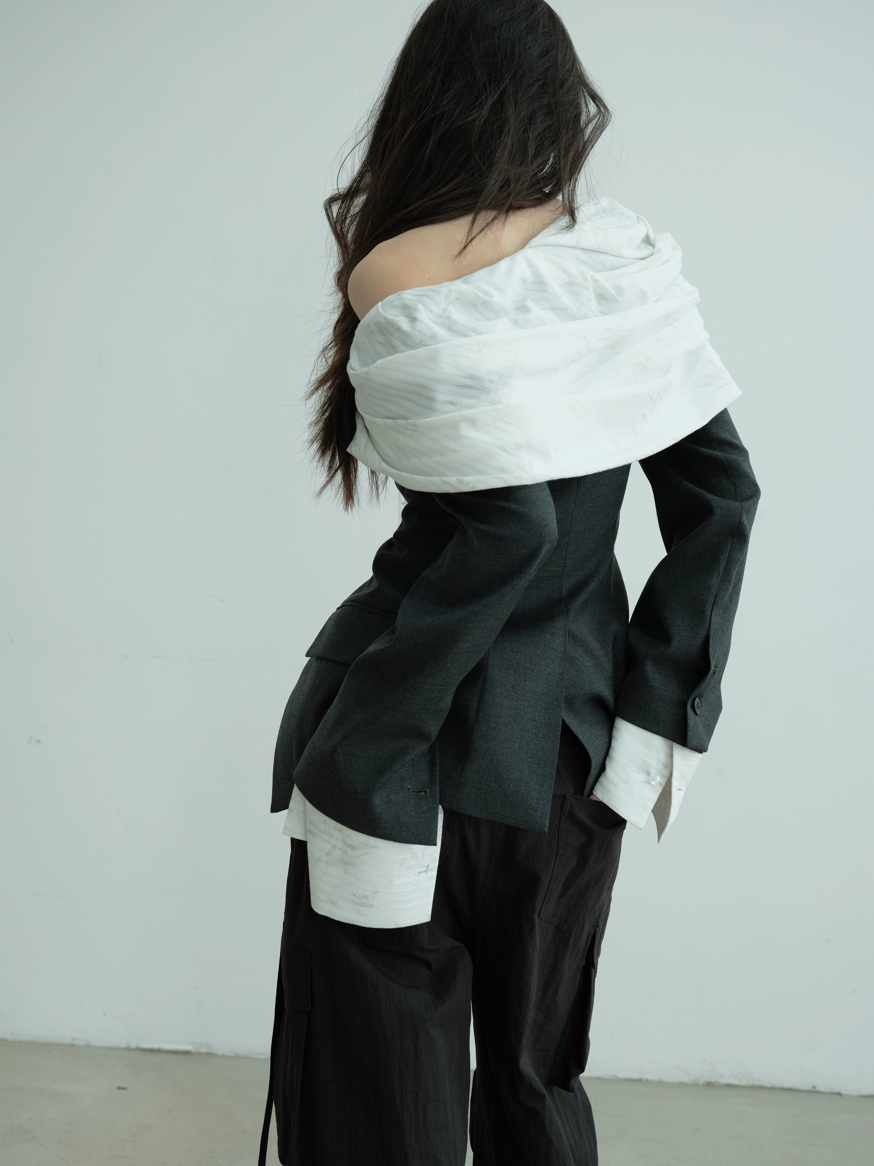 Deconstructed Asymmetric Collar Wool Blazer Jacket