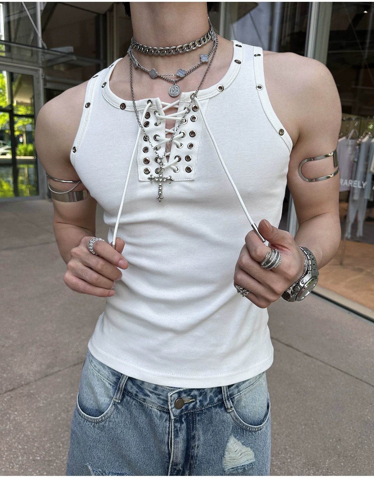 Nightlock Rivet Lace-Up Tank Top