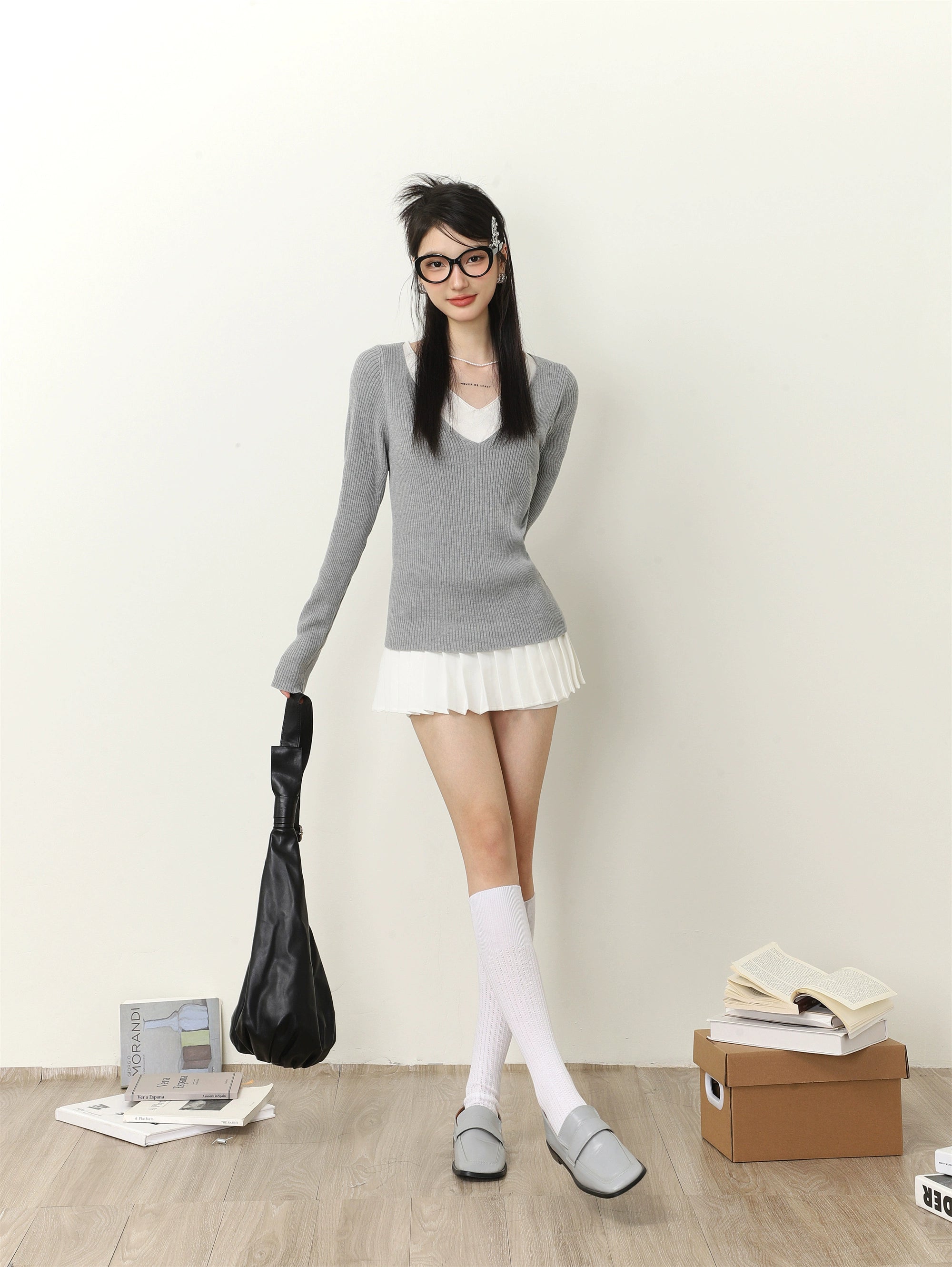 V-neck Long Sleeve Knit Sweater