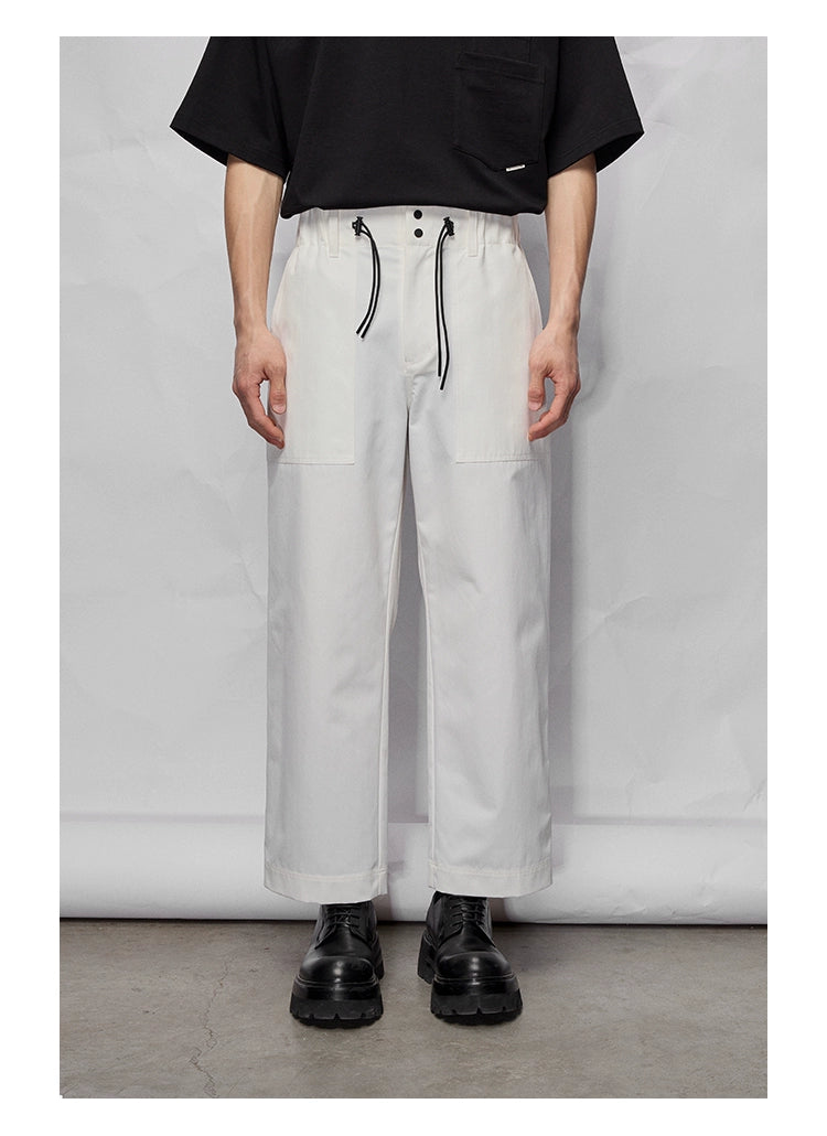 Wide Relaxed Straight-Cut Cropped/Mid-Length Pants