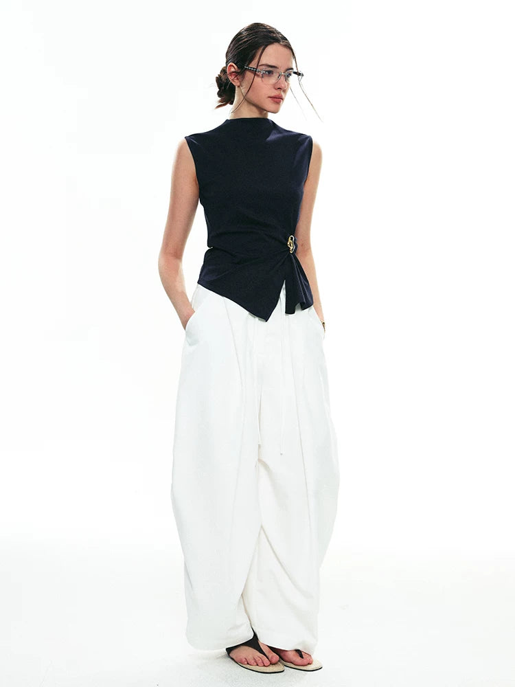 Gathered Buckle Ring Sleeveless Top