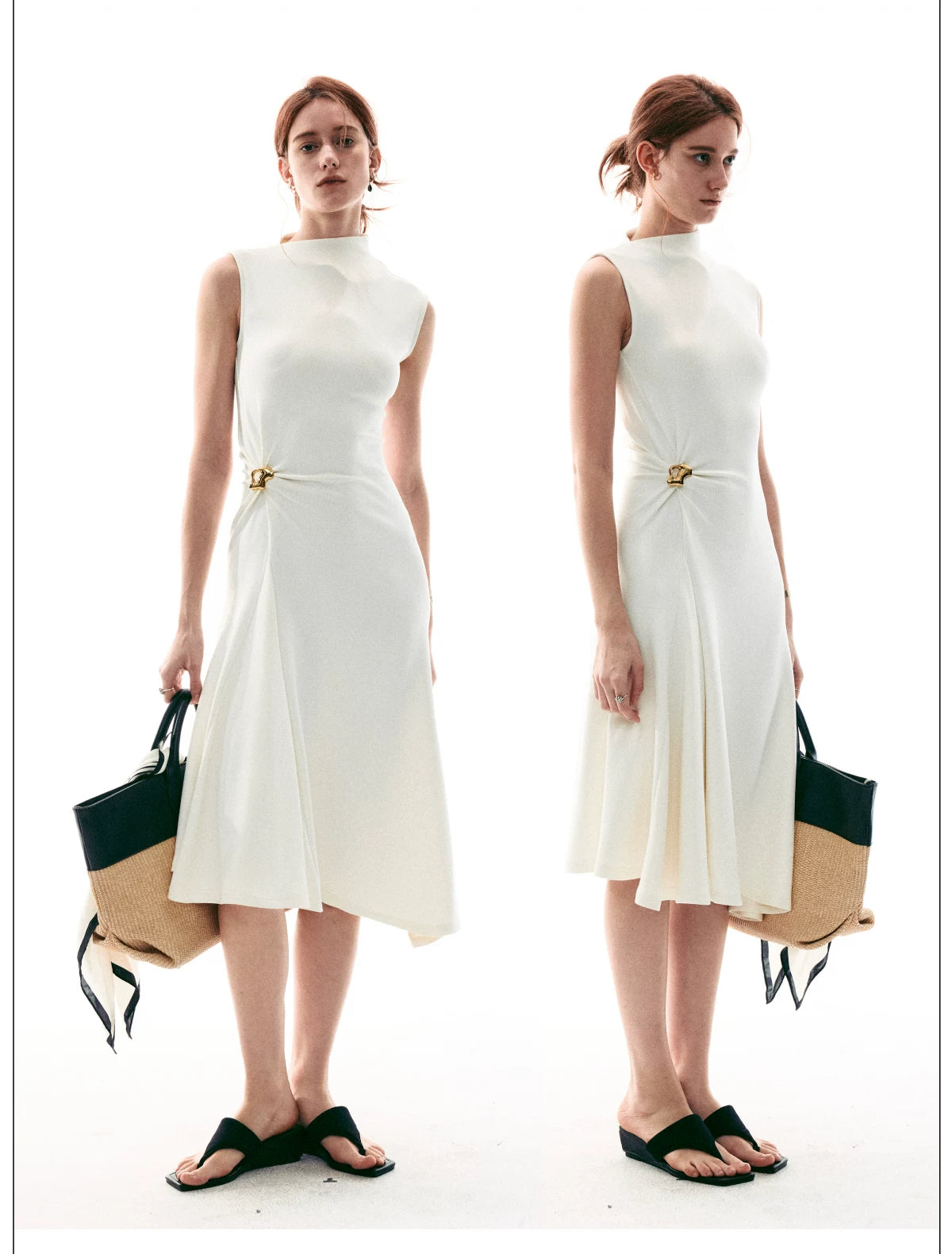 Sculpted Buckle Fit-Flare Dress