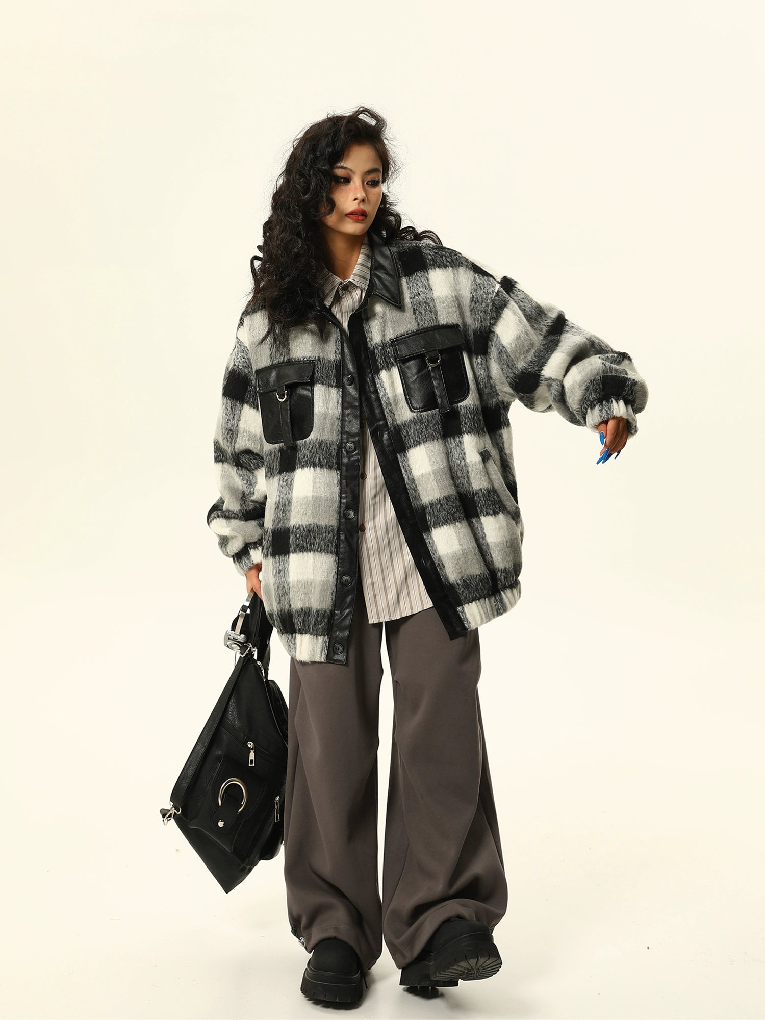 Monochrome Plaid Oversized Shacket