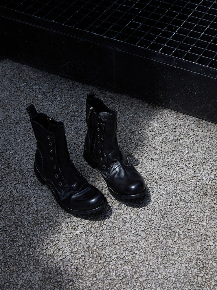 Brown Leather Lace-less Combat Boots