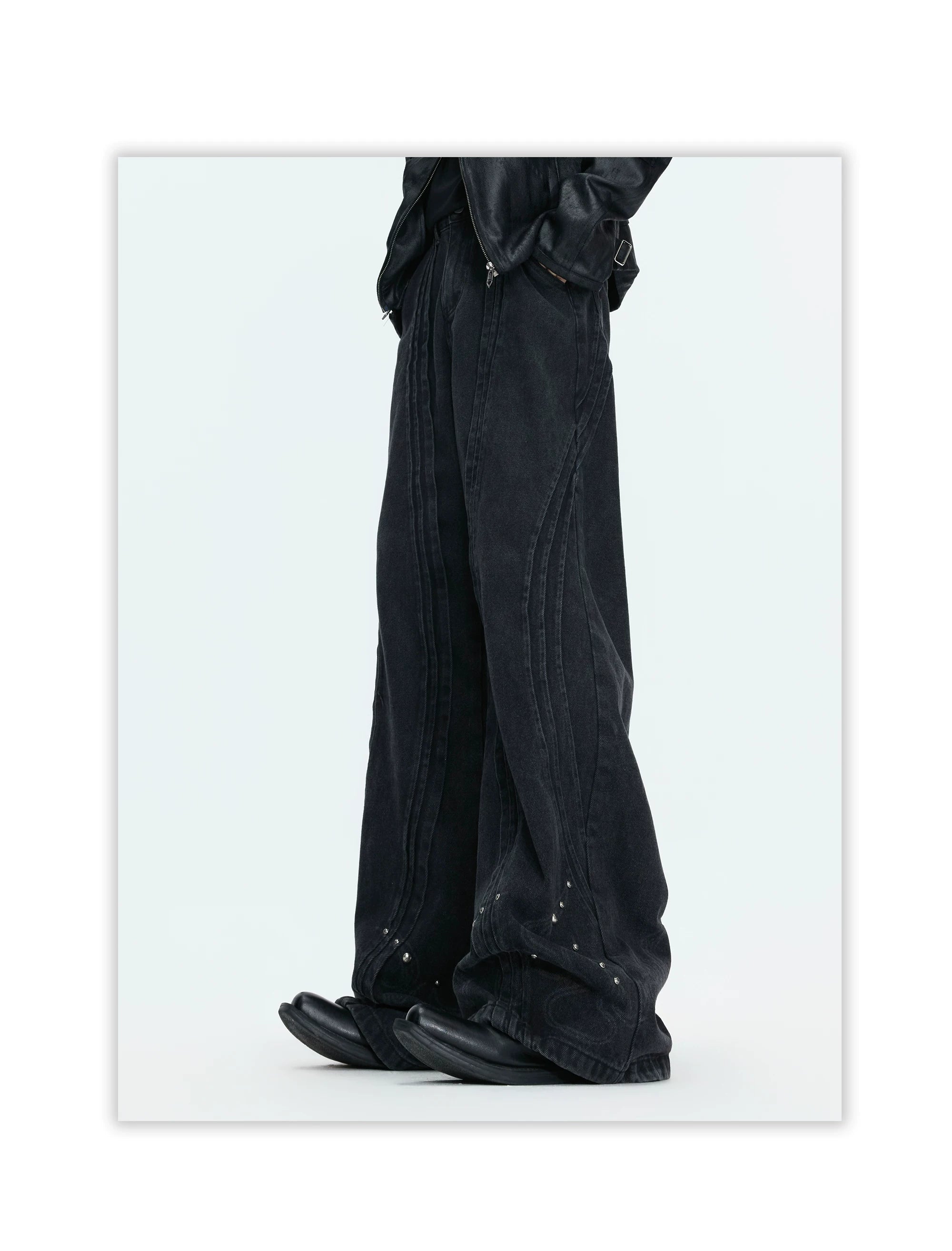 Studded Panel Wide Leg Jeans