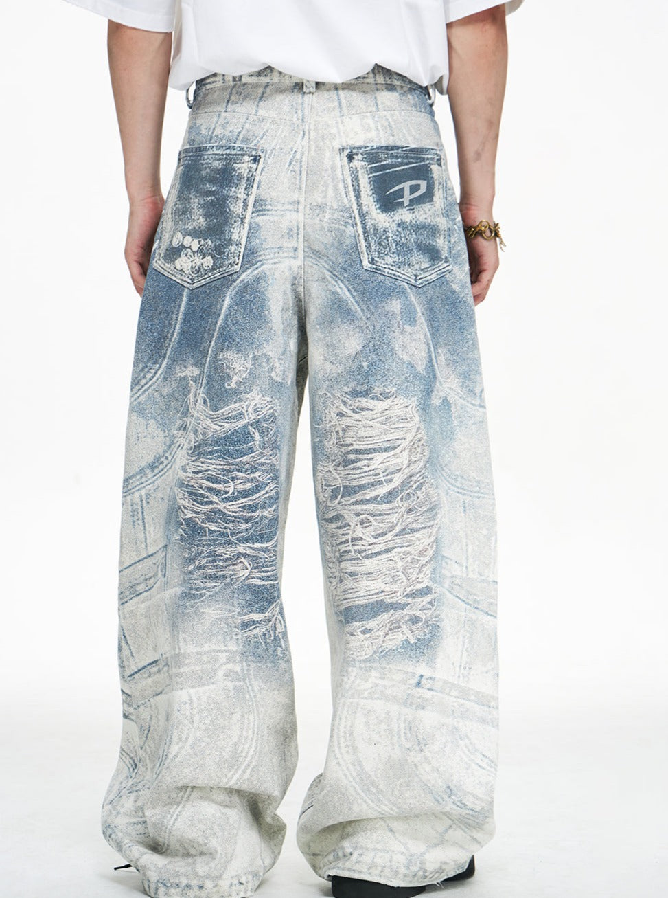 Acid Wash Wide-Leg Baggy Jeans