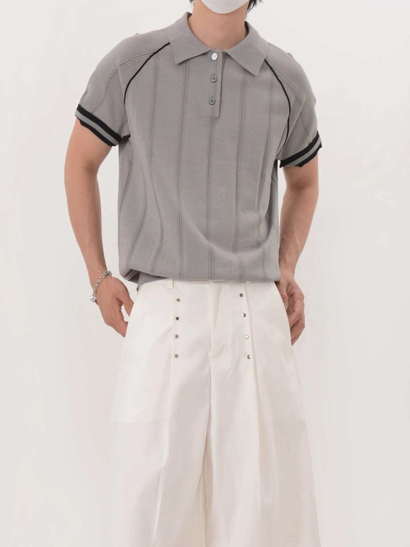 Slate Pinstripe Knit Polo