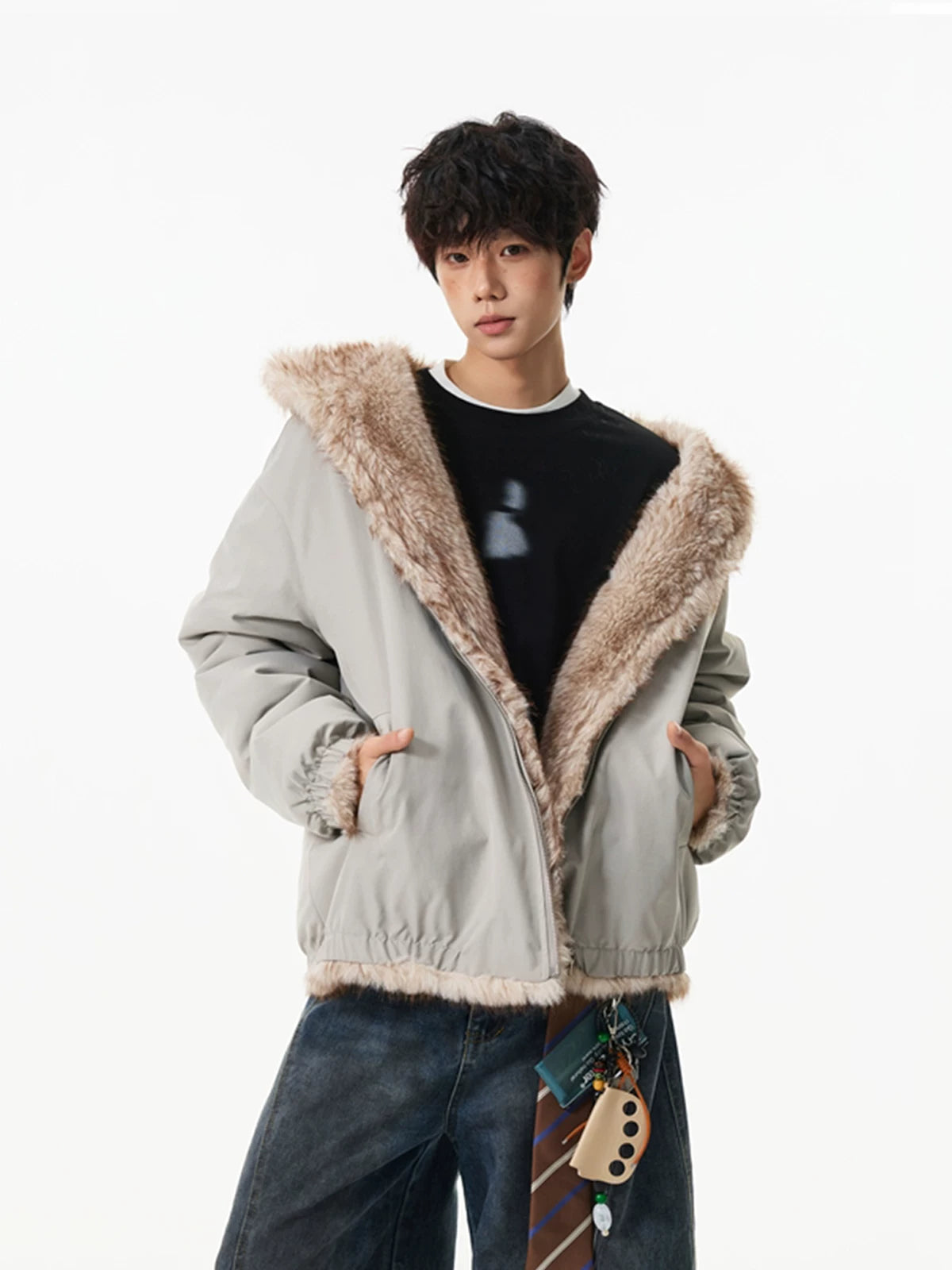 Glacier Haze Faux-Fur Hoodie Coat