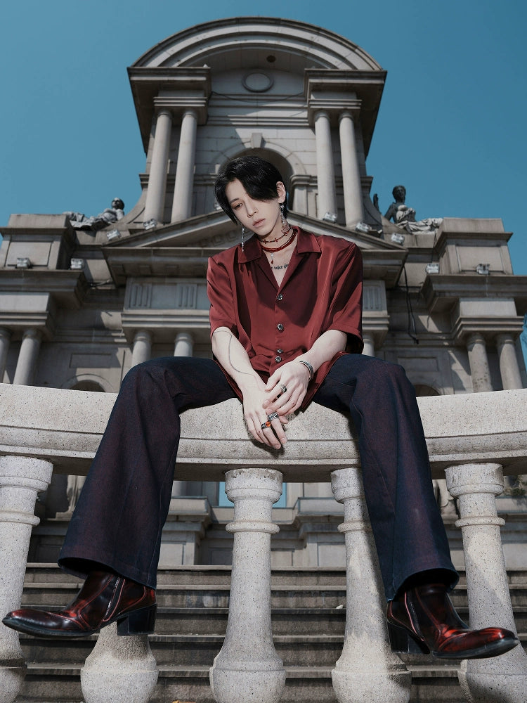 Short-Sleeve Satin Cuban Shirt