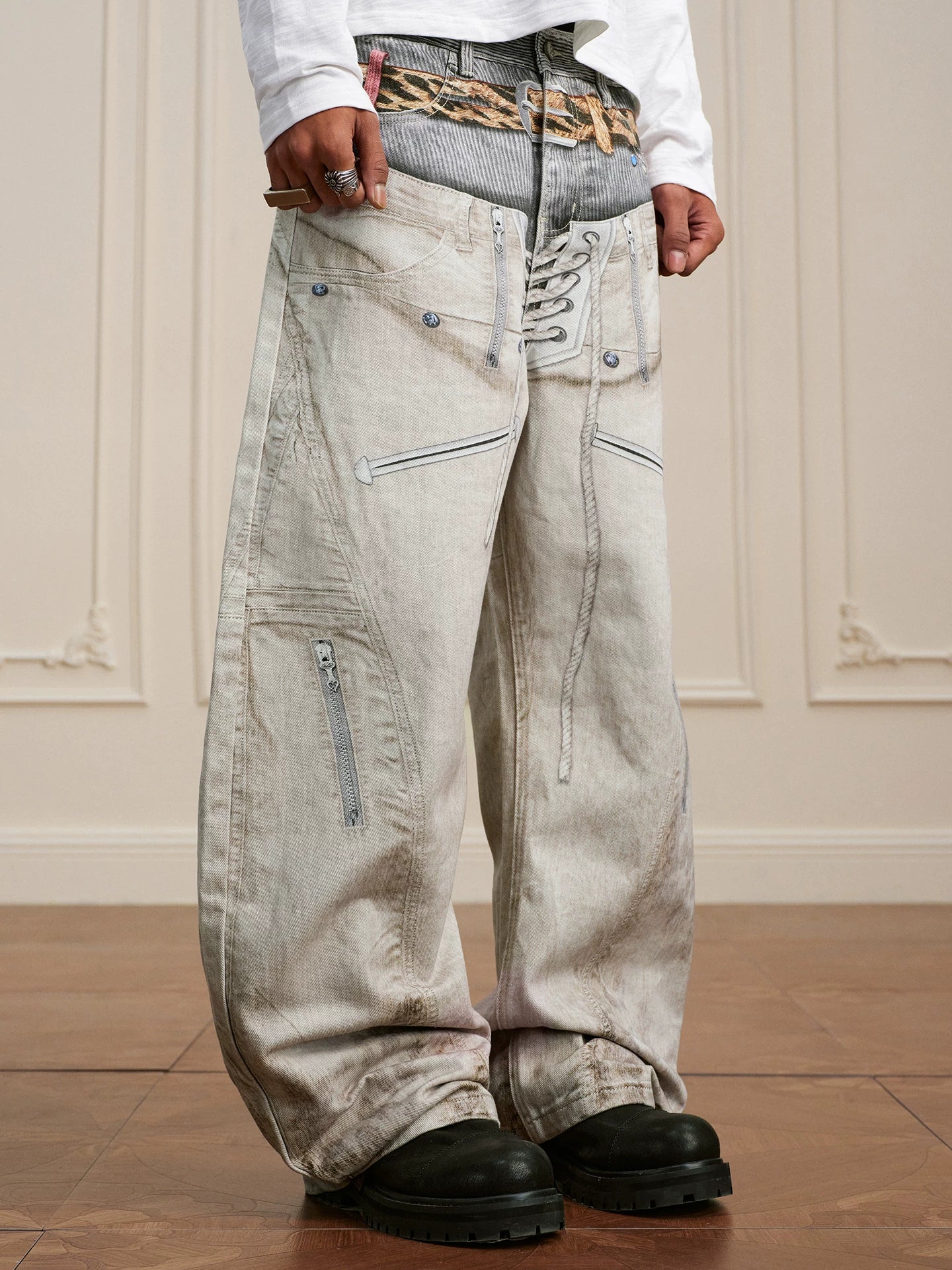 Corset Lace Up Utility Cargo Jeans