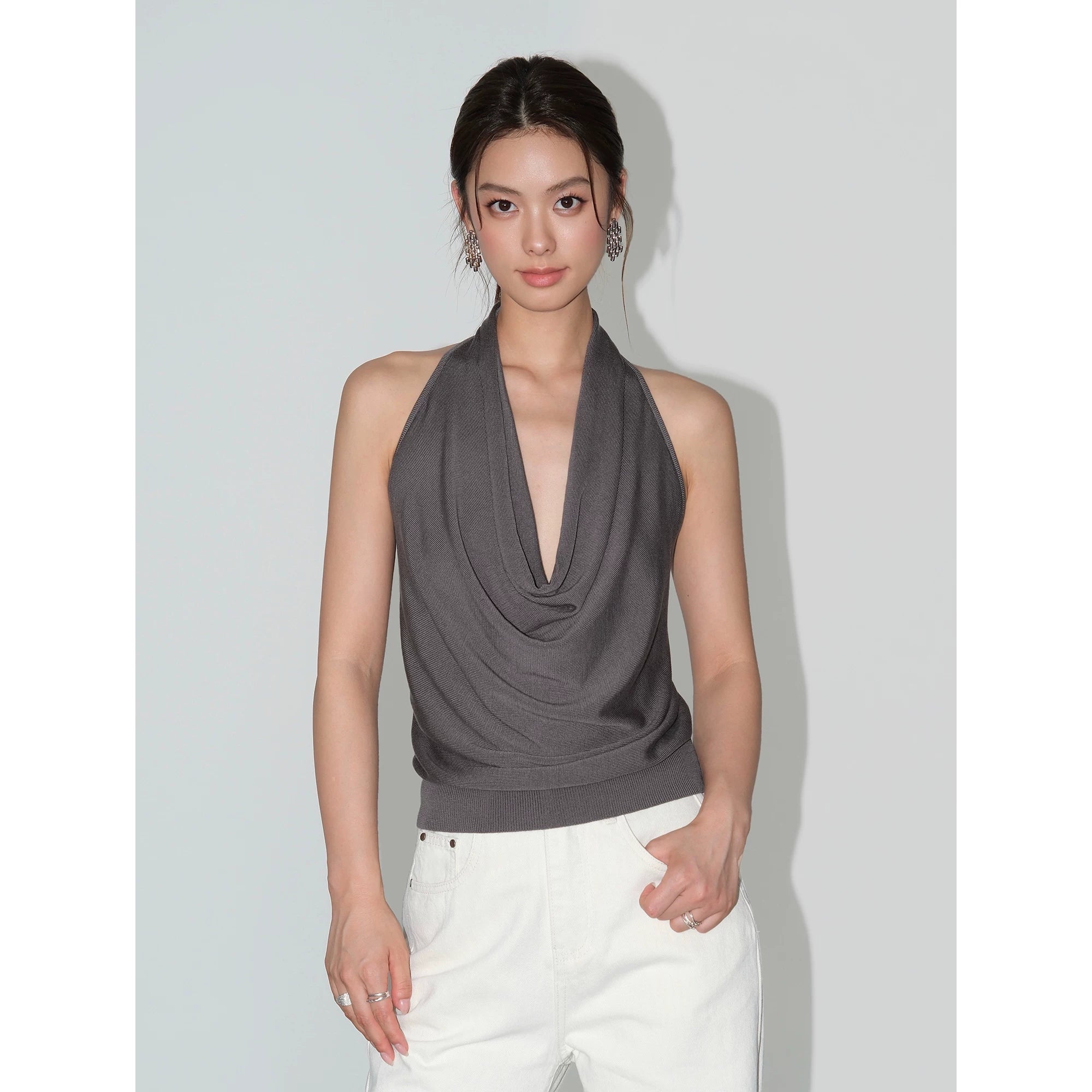 Midnight Cascade Drape Halter Top