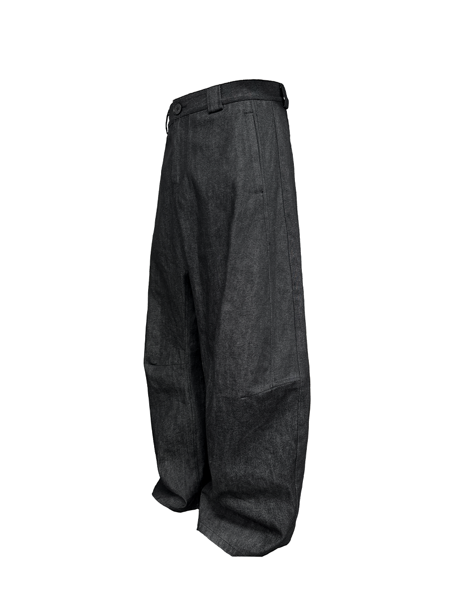 Charcoal Wide-Leg Balloon Denim Trousers