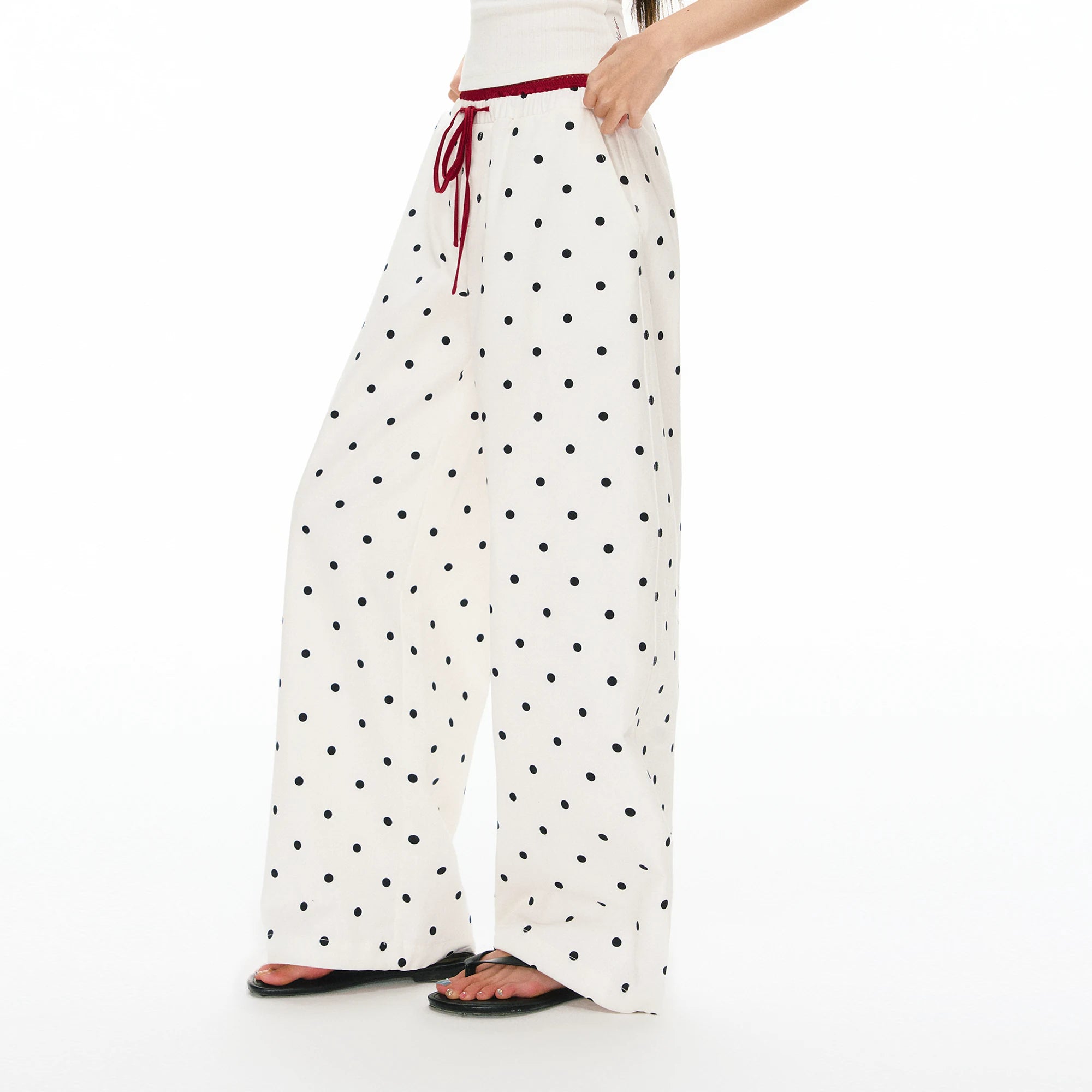Polka Dot Drawstring Wide Leg Pants