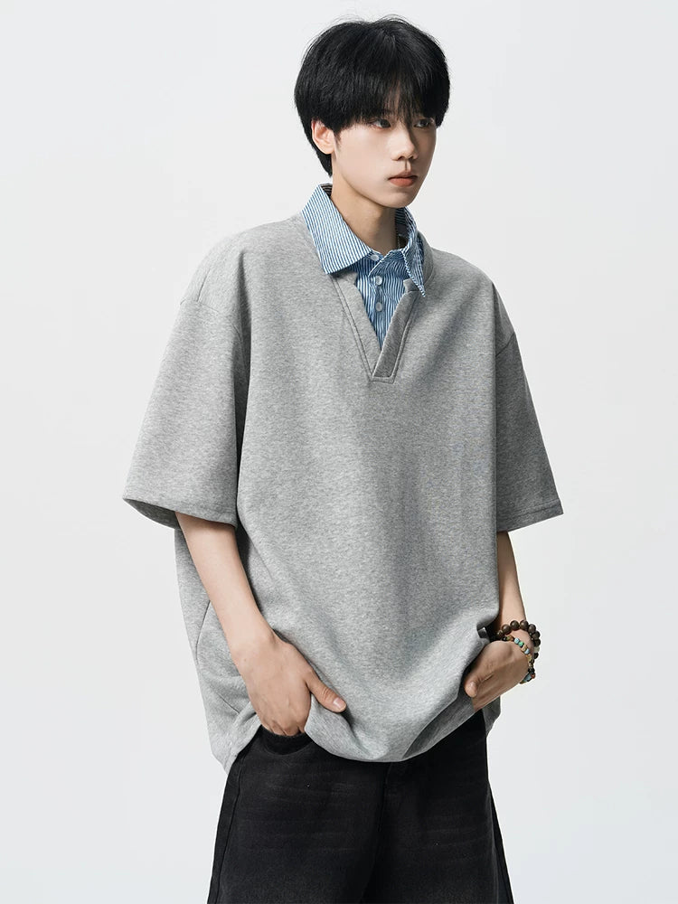 Layered V-Placket Oversize Polo Tee
