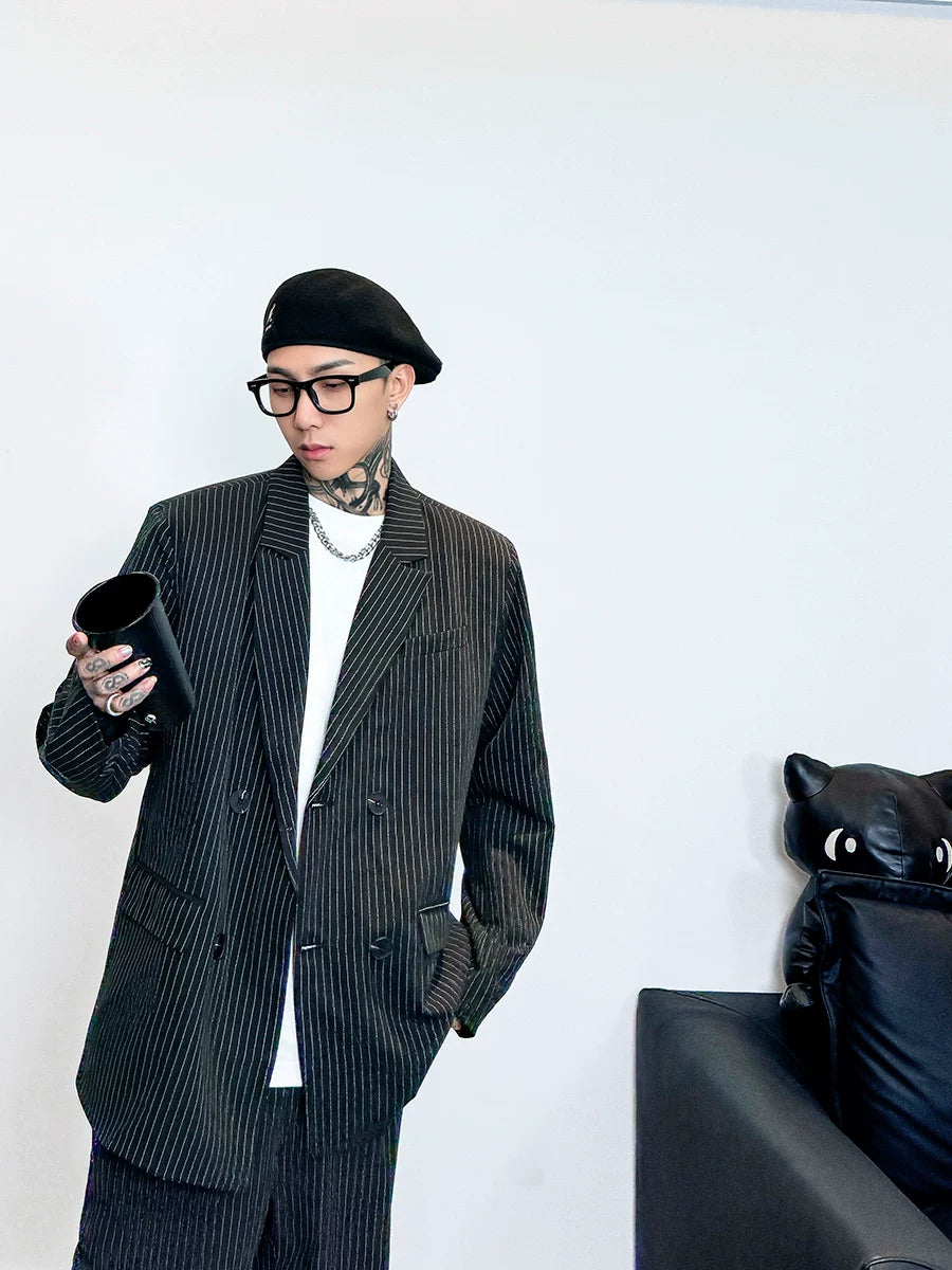 Midnight Muse Oversized Pinstripe Blazer and Pants Setup