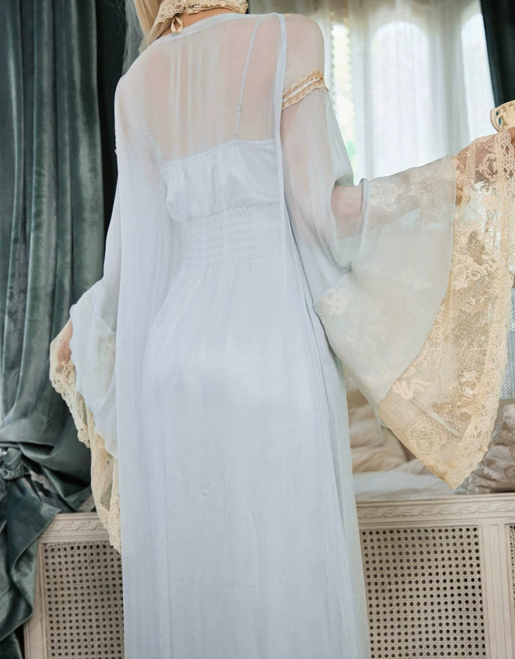 Lace Trim Bell Sleeve Duster Robe