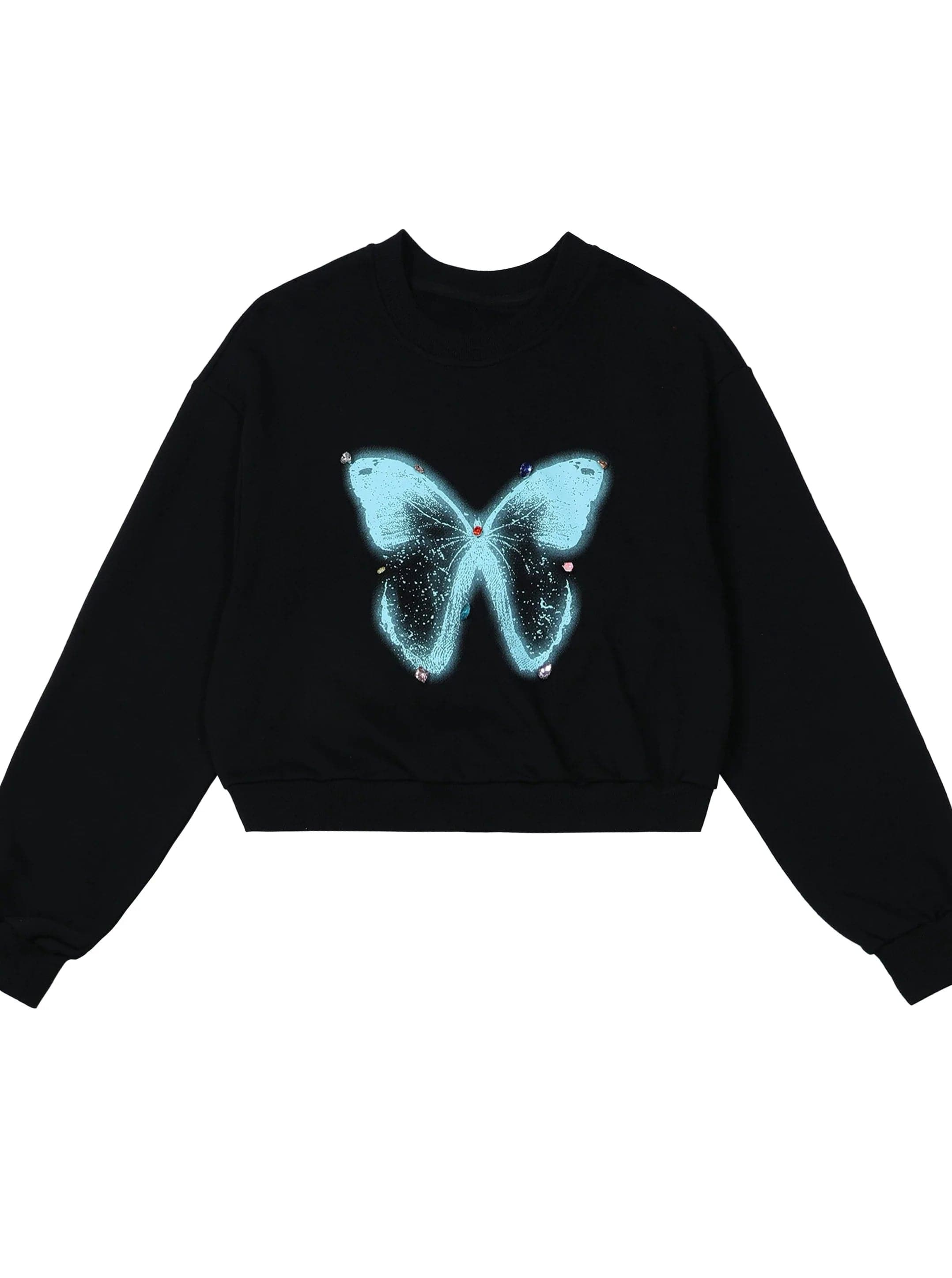Butterfly Print Vintage Sweatshirt - chiclara