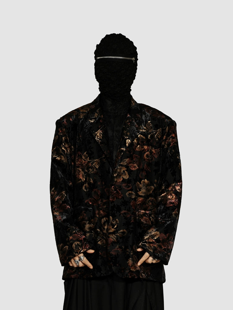 Black Floral Pattern Blazer