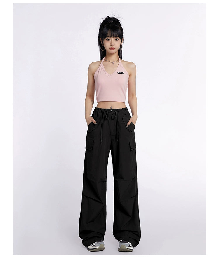 High-Waist Drawstring Cargo Joggers - chiclara