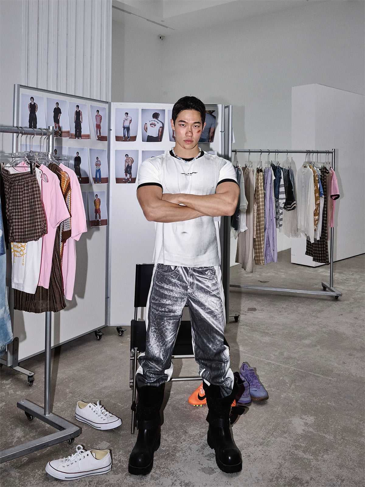 Monochrome Marble Contrast Panel Pants
