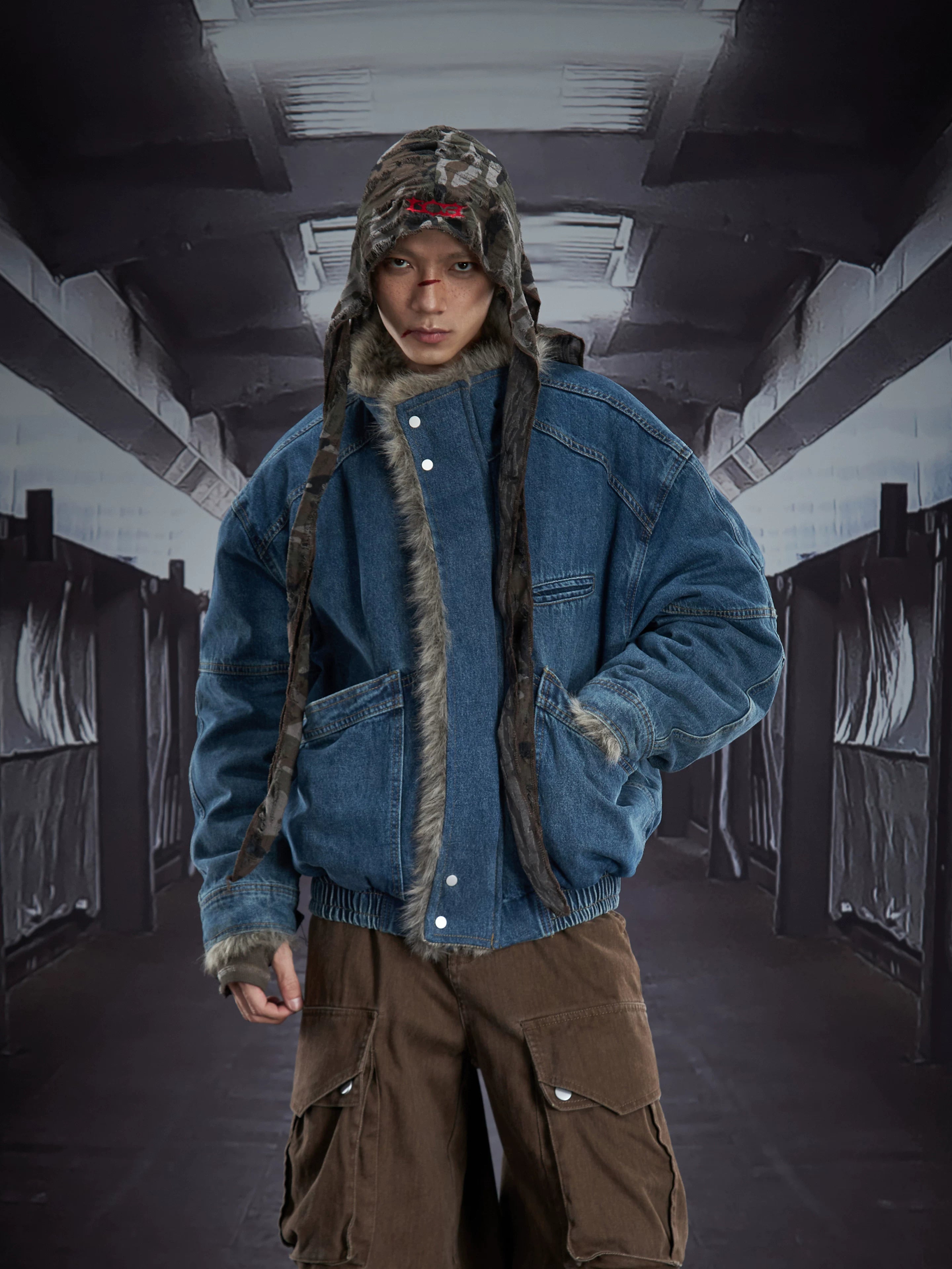 Frostlined Forge Denim Bomber Jacket
