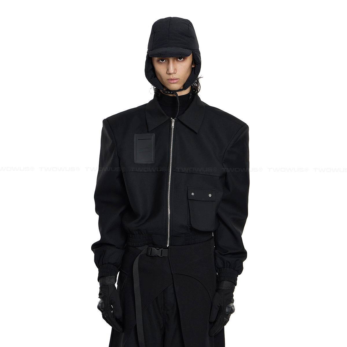 Black Utility Zip Bomber Jacket