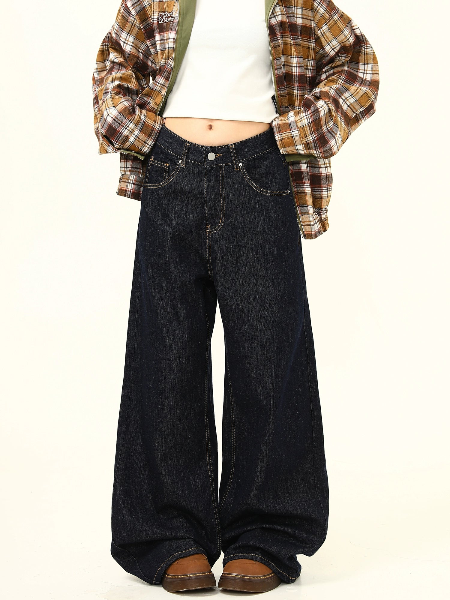 Ultra Wide Leg Mid Waist Dark Jeans